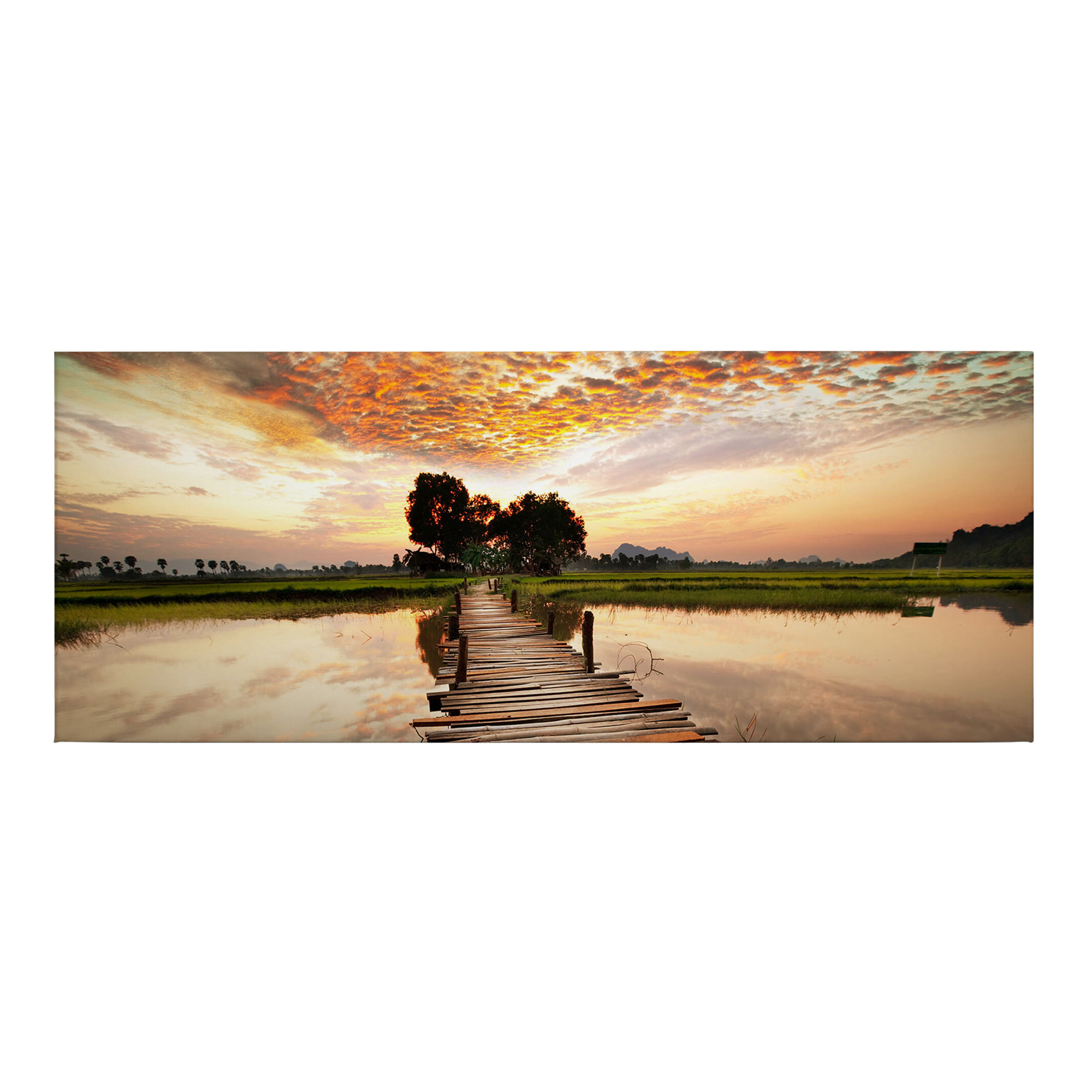 Tadessi Leinwandbild See Steeg - 40 x 100 cm - M1-No.50456 - Keilrahmen in Braun Beige