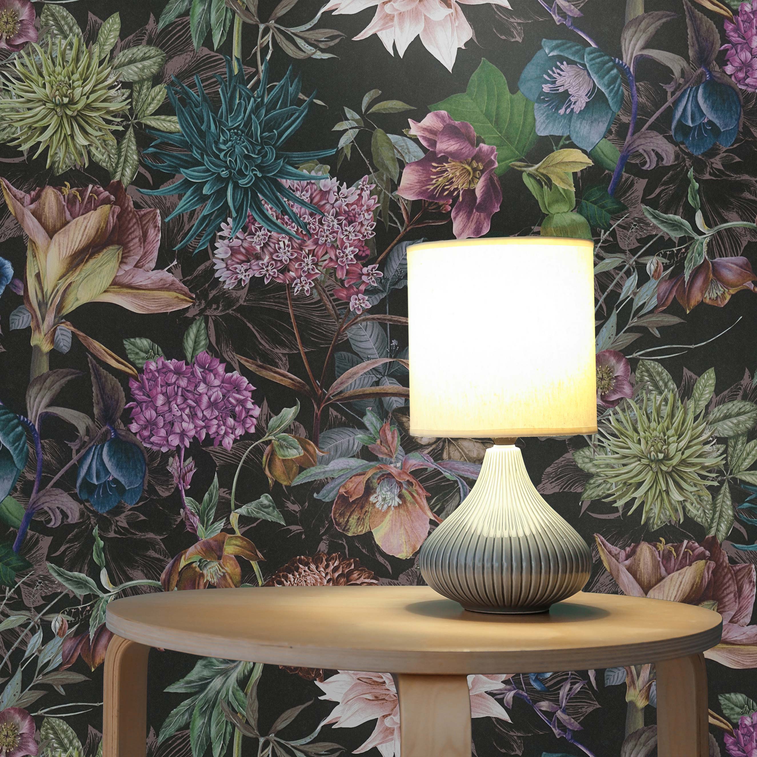 Tapete Blumen Mario M1-No.778 | Vliestapete | Schwarz | Grün | Blumenoptik