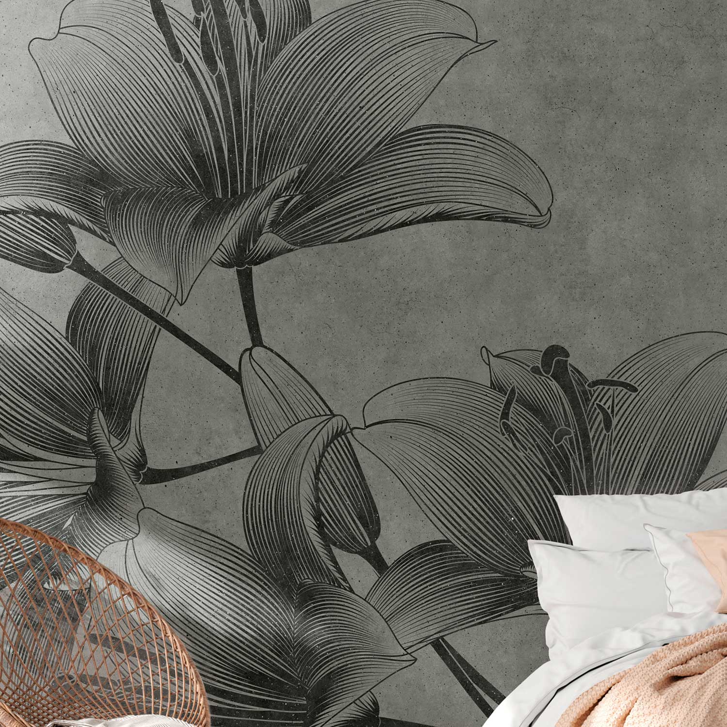 Tadessi Fototapete Blumen M1-No.10302 Digitaldruck Tapete Grau - Floral Blüten Landhaus