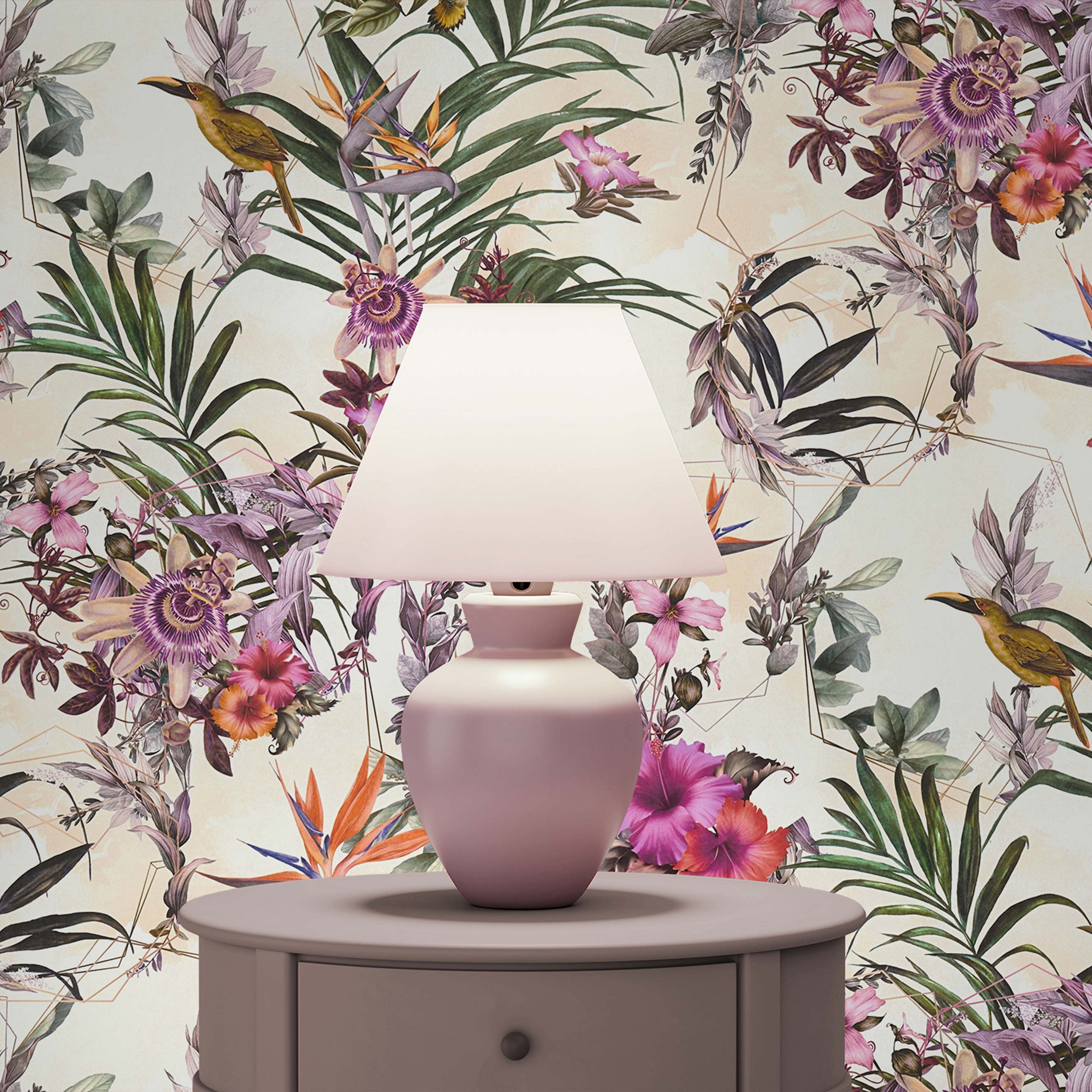 Tapete Tiere Maria M1-No.792 | Vliestapete | Grün | Beige | Blumenoptik | Dschungel