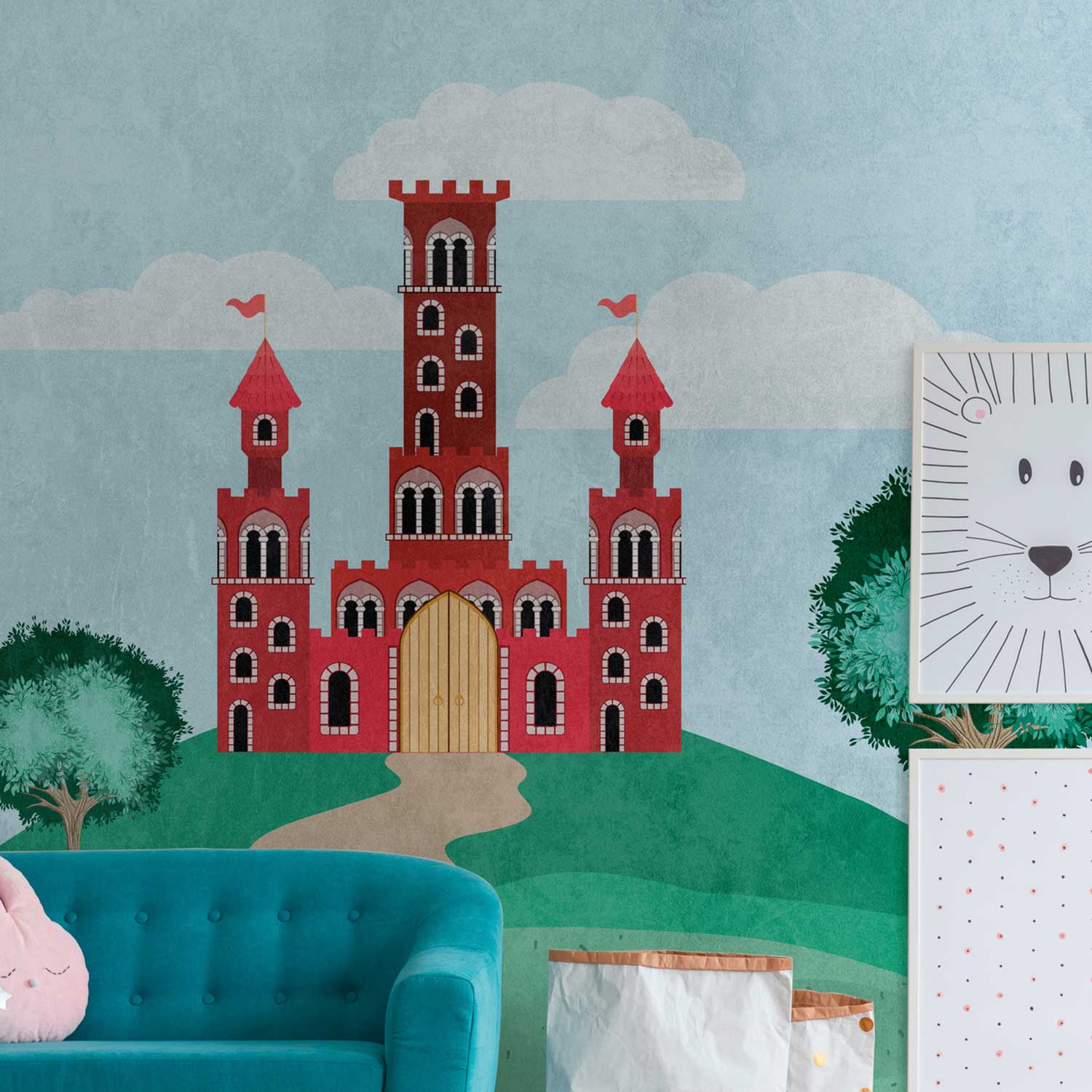 Tadessi Fototapete Landschaft M1-No.10318 Digitaldruck Tapete Grün Blau - Baum Kinderzimmer Schloss