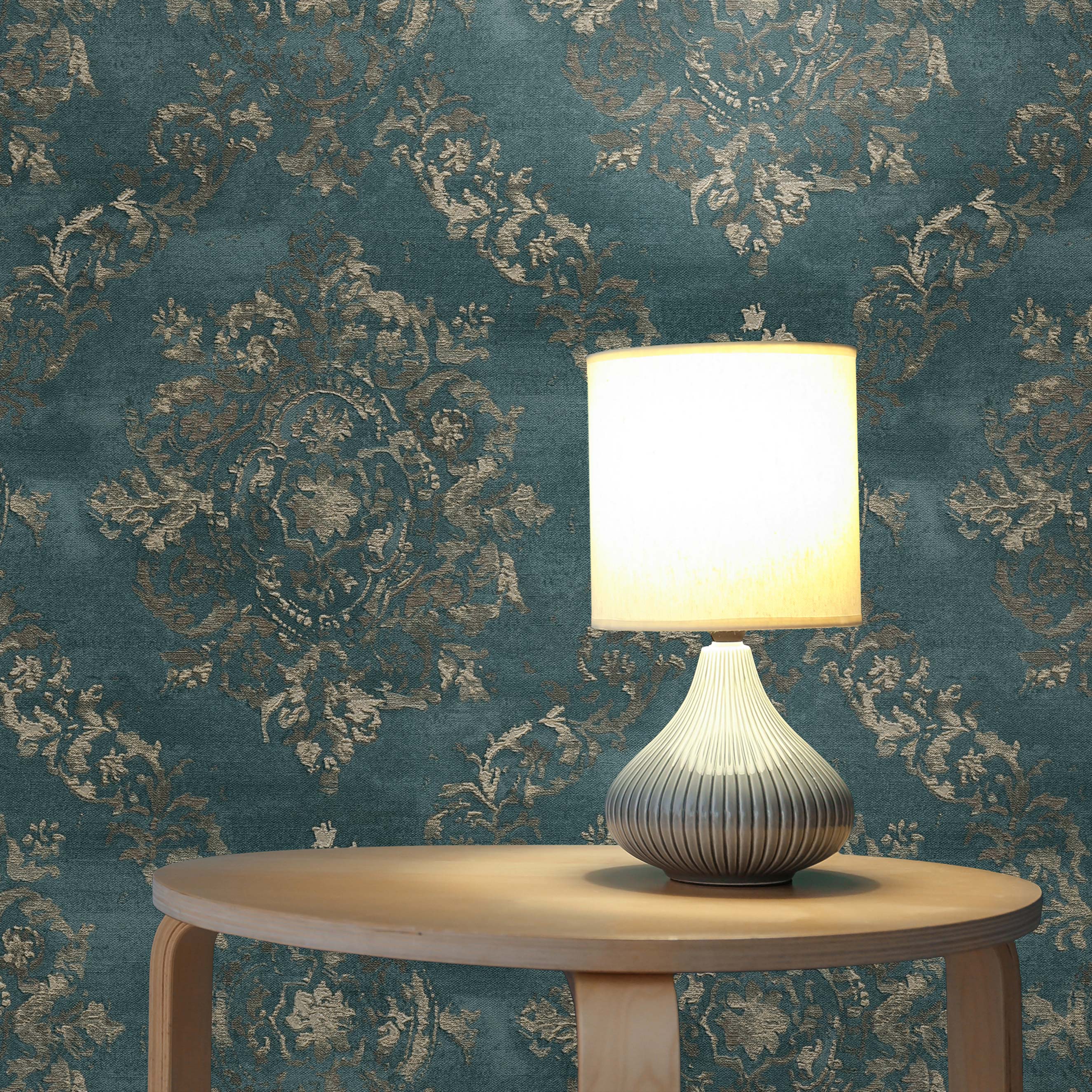 Tapete Barock Nicolo M1-No.1849 Vliestapete Blaugrün Perlbeige Ornamente Klassik