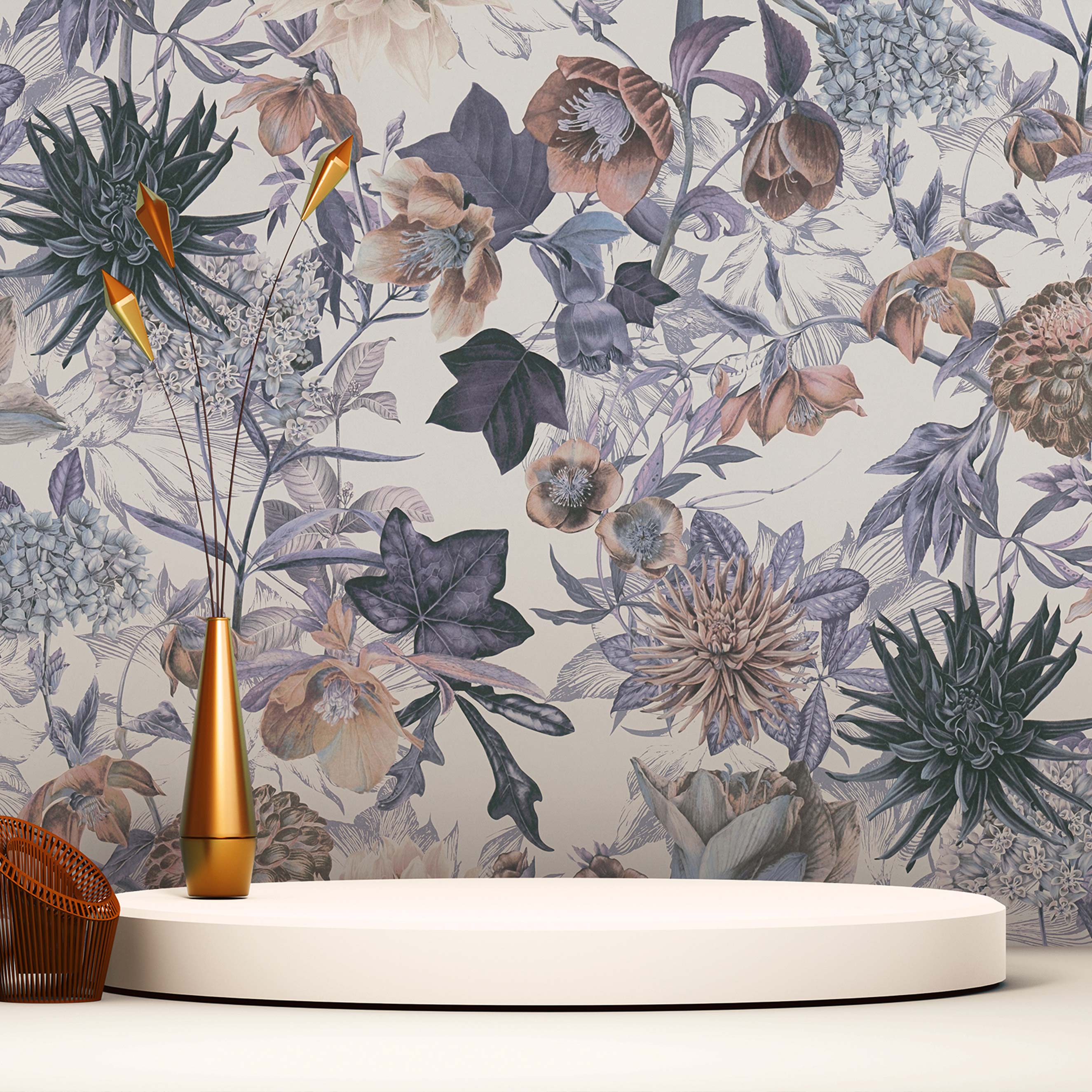 Tapete Blumen Mario M1-No.772 Vliestapete Blau Beige Blumenoptik Floral