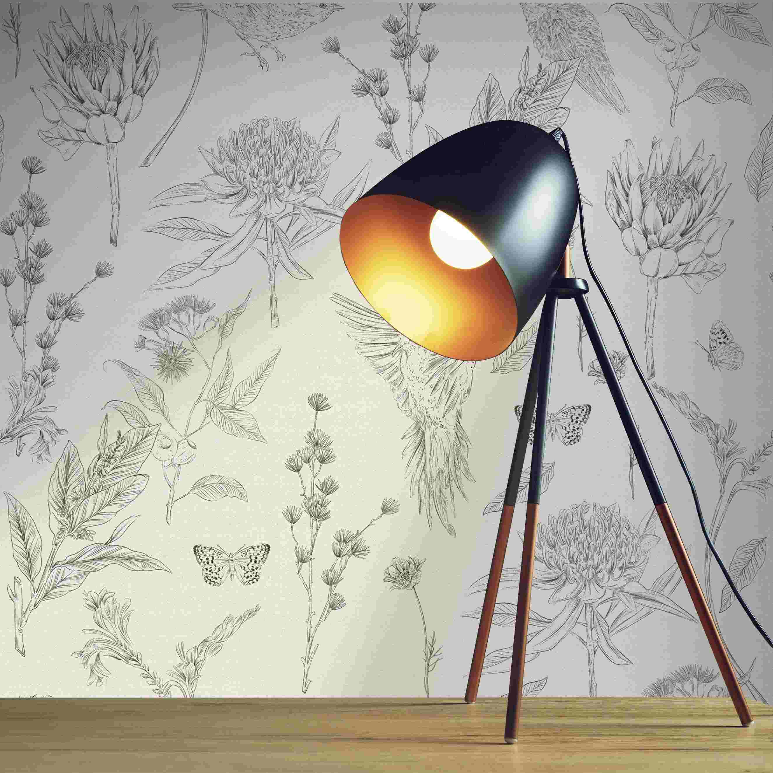 A.S. Creation | Drawn Into Nature | 394292 | Vliestapete | Blumen | Floral | 10.05 x 0.53m | Schwarz