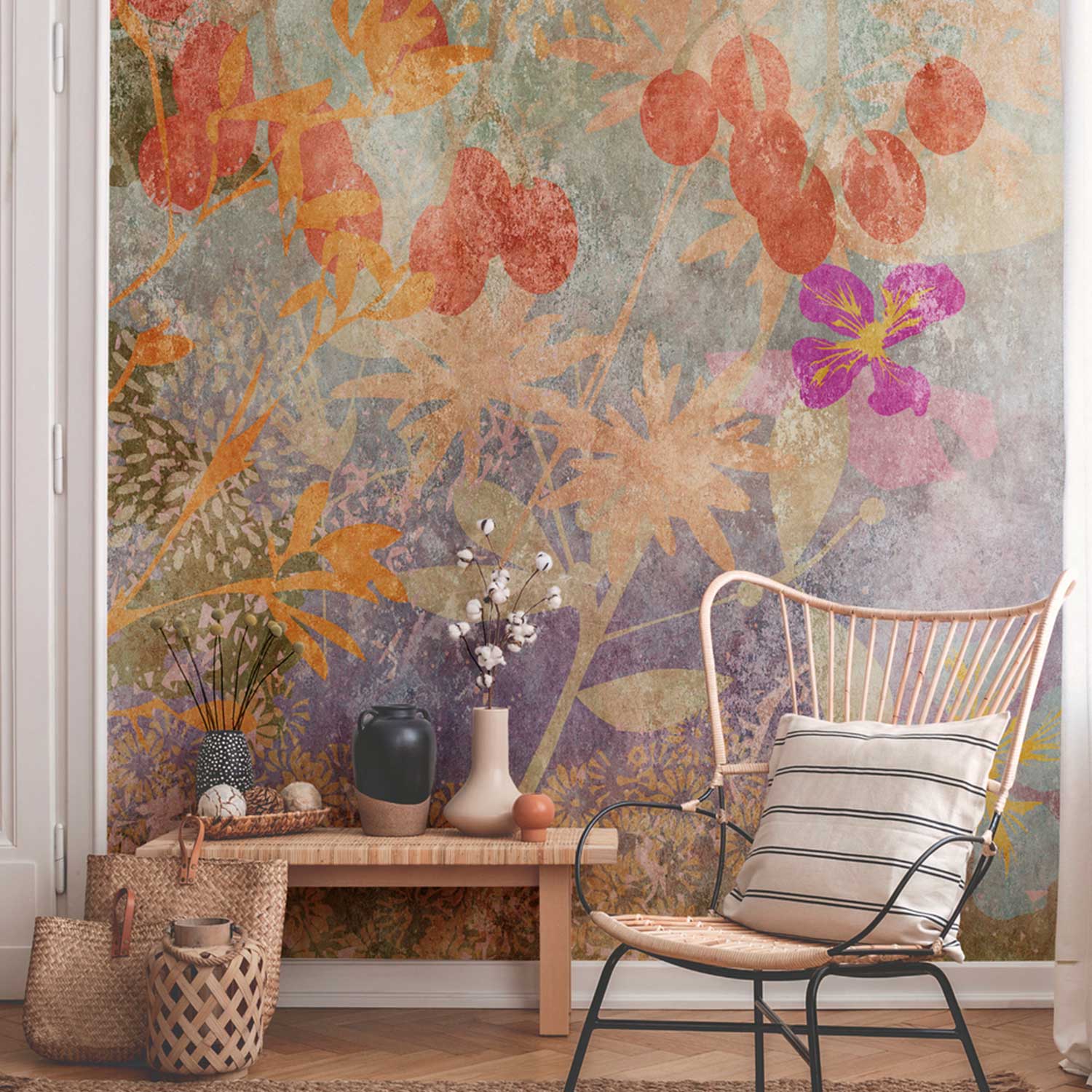 Tadessi Fototapete Abstrakt M1-No.10292 Digitaldruck Tapete Bunt - Blumen Aquarell Vintage