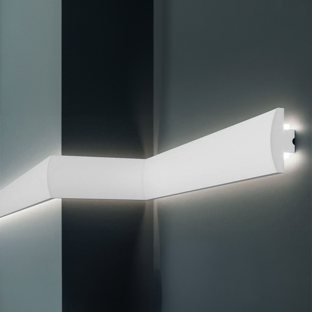 Elite Decor | Lichtleiste KD505| Polystyrol | 90 x 39 x 1150 mm | Weiß | Styropor Deckenleiste