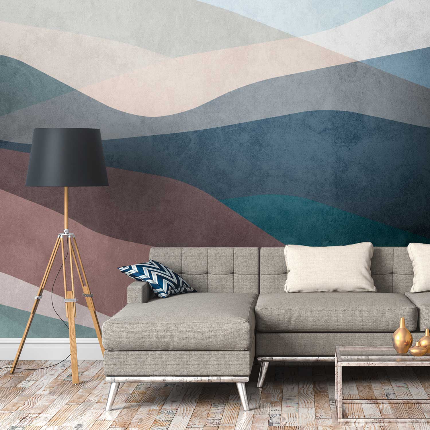 Tadessi Fototapete Abstrakt M1-No.10284 Digitaldruck Tapete Blau Braun - Landschaft Wellenmuster