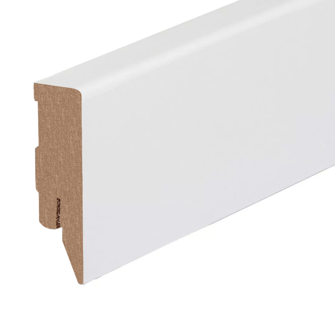 PROVISTON | Fußleiste | Kunststoff Sockelleiste | 16 x 58 x 2400 mm | Weiß Foliert | Abgerundet