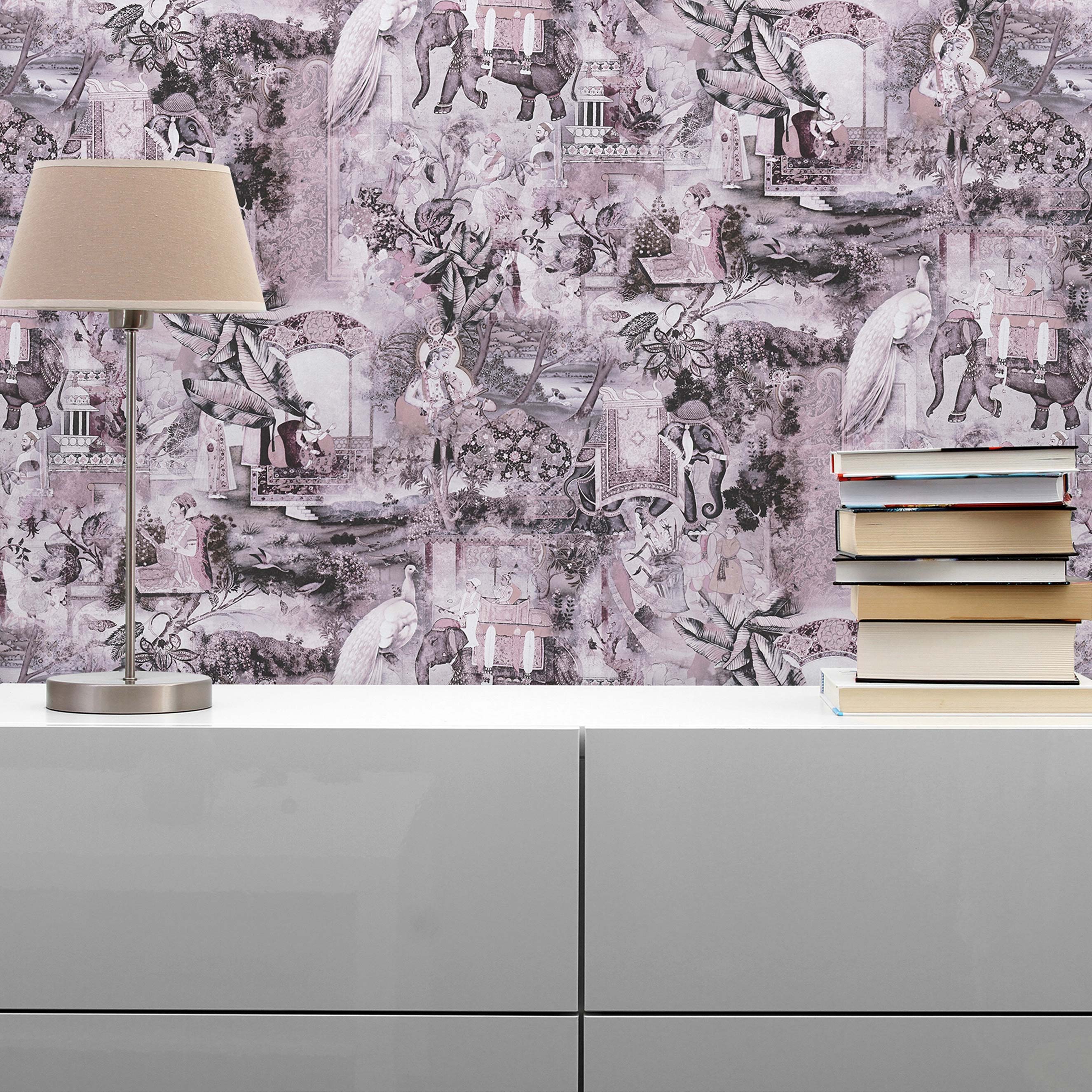 Tapete Vintage M1-No.1694 | Vliestapete | Rosa | Lila | Orientalisch | Tiere