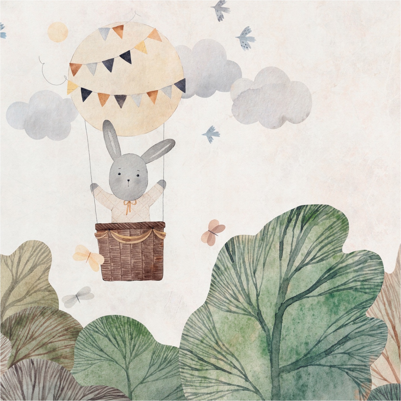 Tadessi Fototapete Kinderzimmer M1-No.11785 Digitaldruck Tapete Beige Grün - Heißluftballon Wohnzimmer