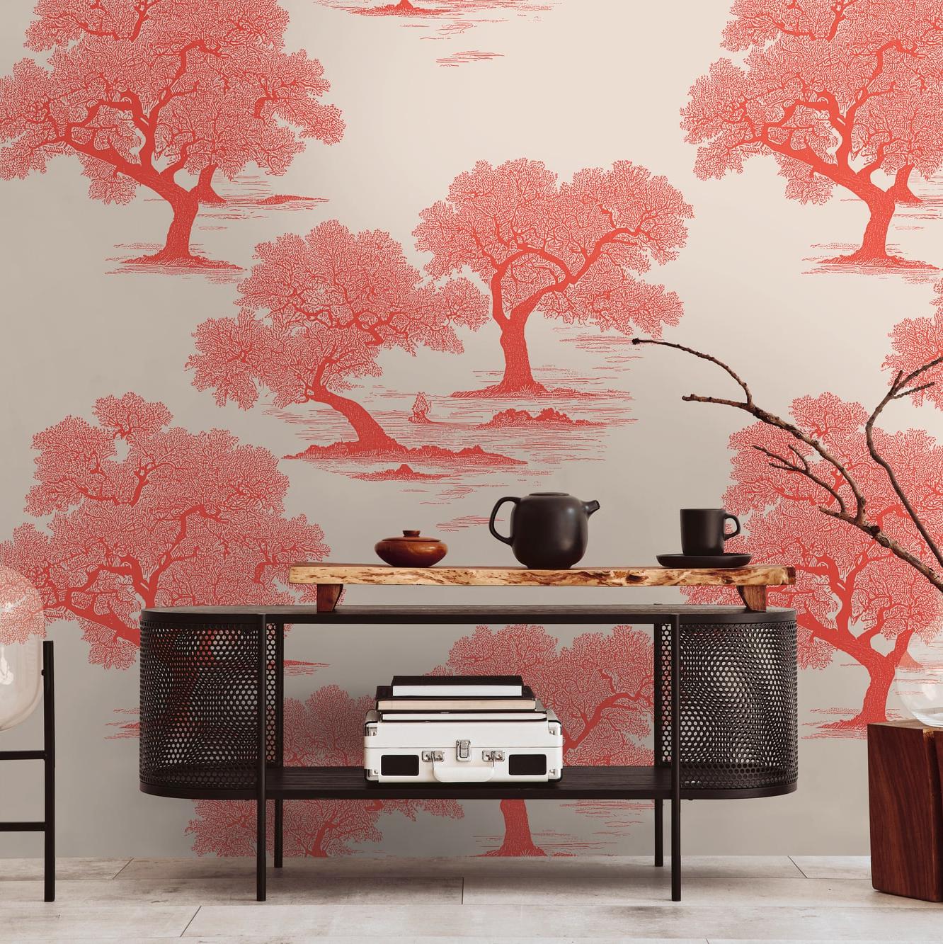 398761_HB A.S. Creation Fototapete The Wall III 398761 Ein Motiv pro Rolle Bäume Blätter Rot Weiß