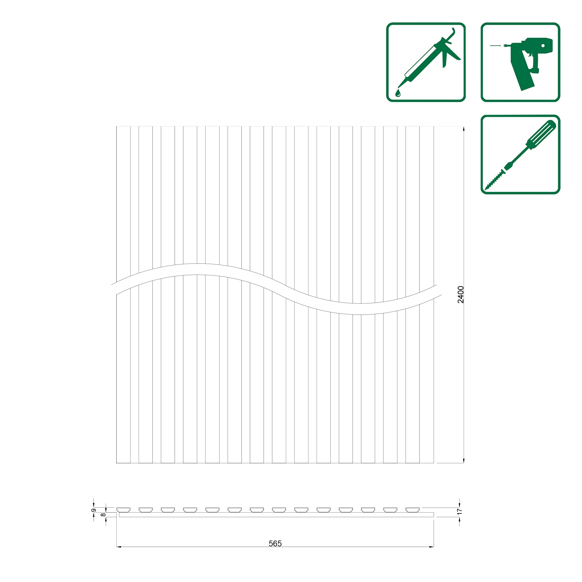 Outdoor Akustik Paneele 565 x 17 x 2400 mm Alu Feuchtraumpaneele Gold Außenpaneele Lammellenoptik