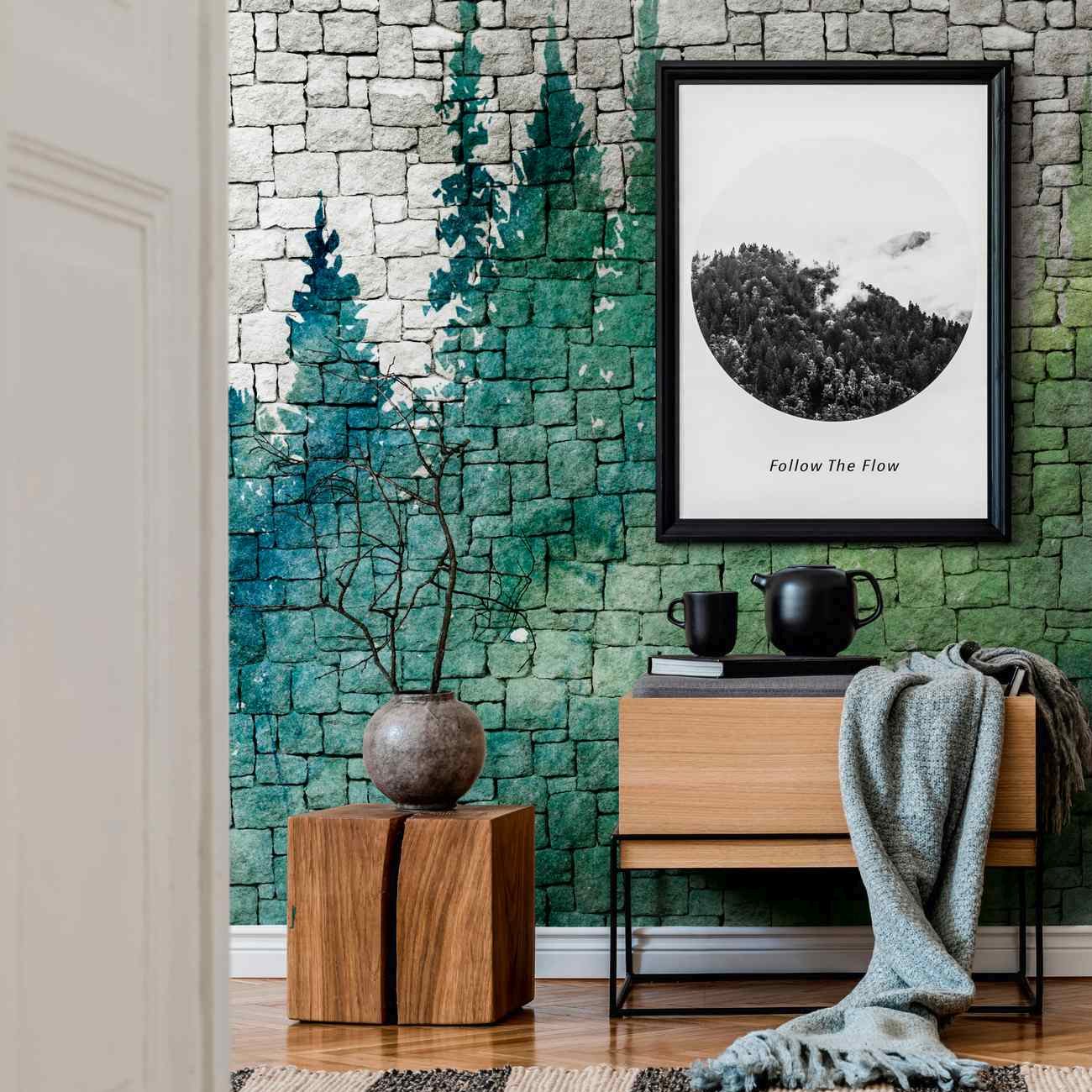 A.S. Creation Fototapete The Wall 382451 Ein Motiv pro Rolle Steinoptik Grün