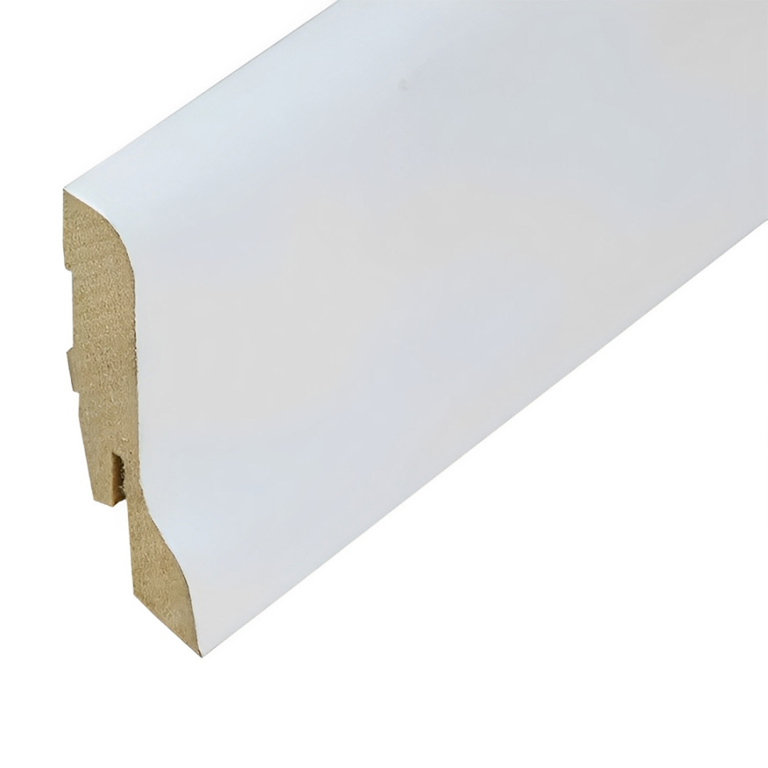 PROVISTON | Fußleiste | MDF Sockelleiste | 20 x 60 x 2500 mm | Weiß Foliert | Geschwungenes Profil