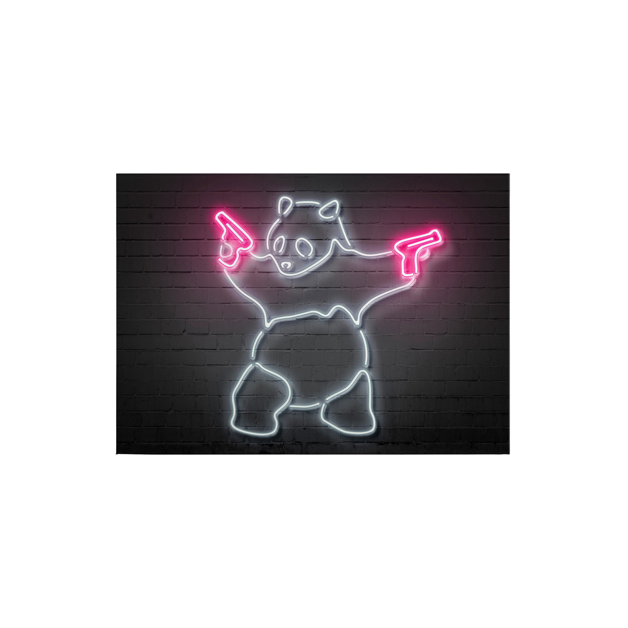 Tadessi Leinwandbild Panda Bär LED Optik - 50 x 70 cm - M1-No.50330 - Keilrahmen in Rosa Schwarz