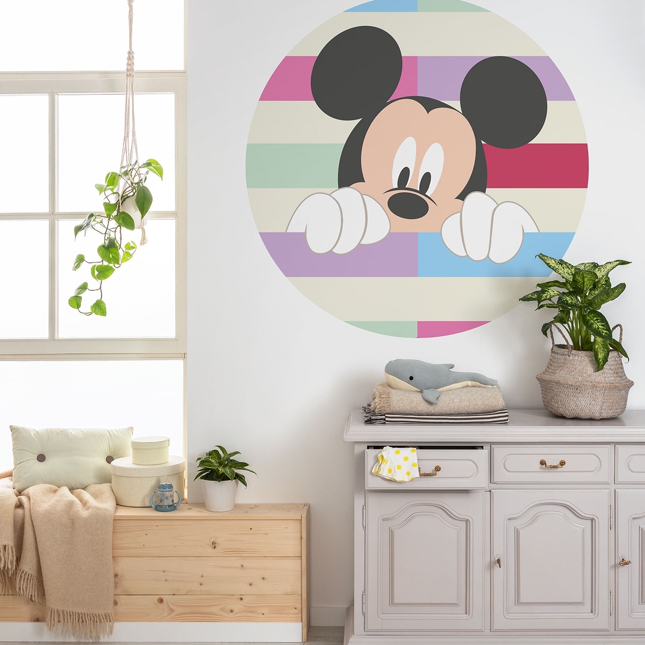 Komar Fototapete Disney Dot Micky Peek-a-boo 125 x 125 cm Vlies Selbstklebend Micky Maus Cartoon