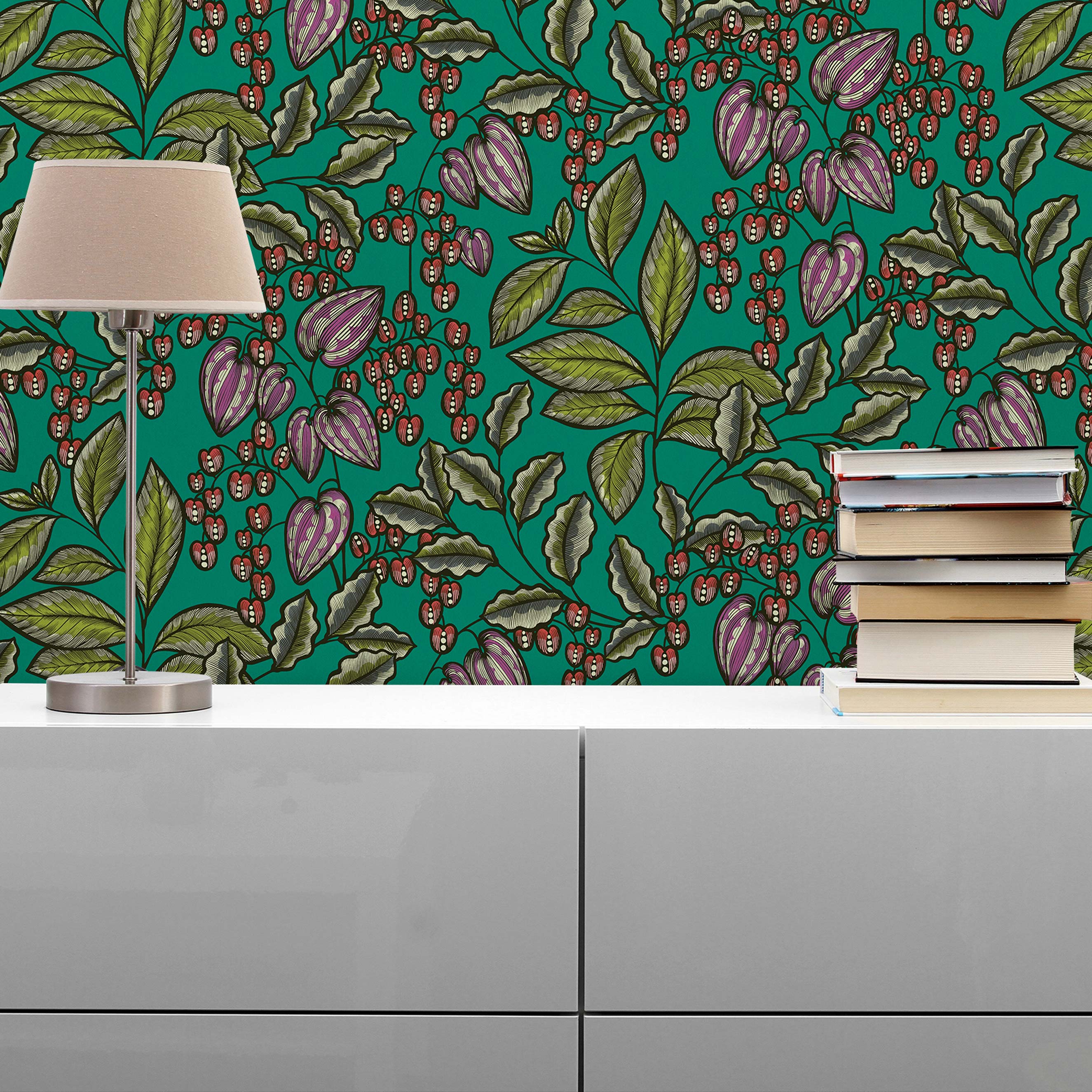 Tapete Blumen Mario M1-No.1450 Vliestapete Grün Rot Floral Natur