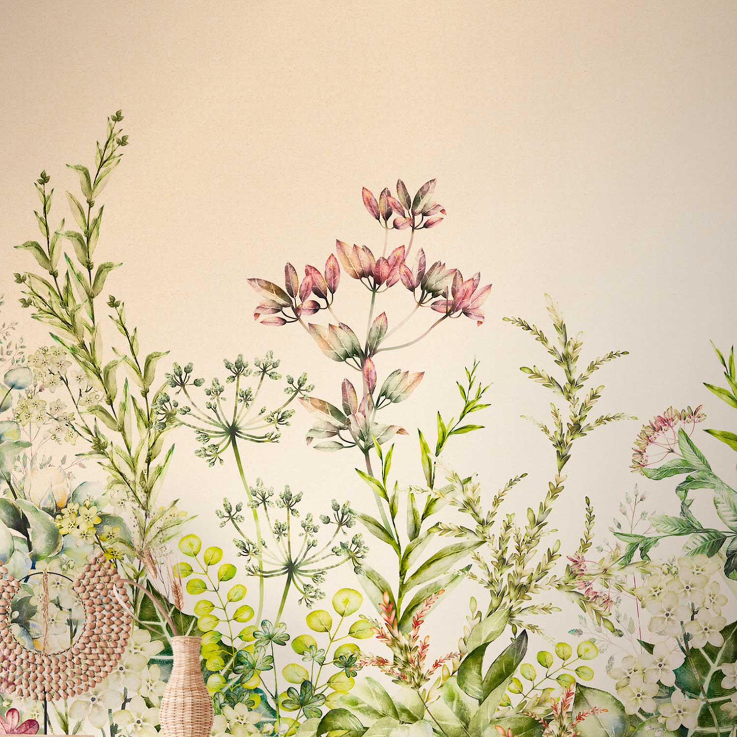 Tadessi Fototapete Dschungel M1-No.10301 Digitaldruck Tapete Beige Grün - Blumen Botanical Blätter