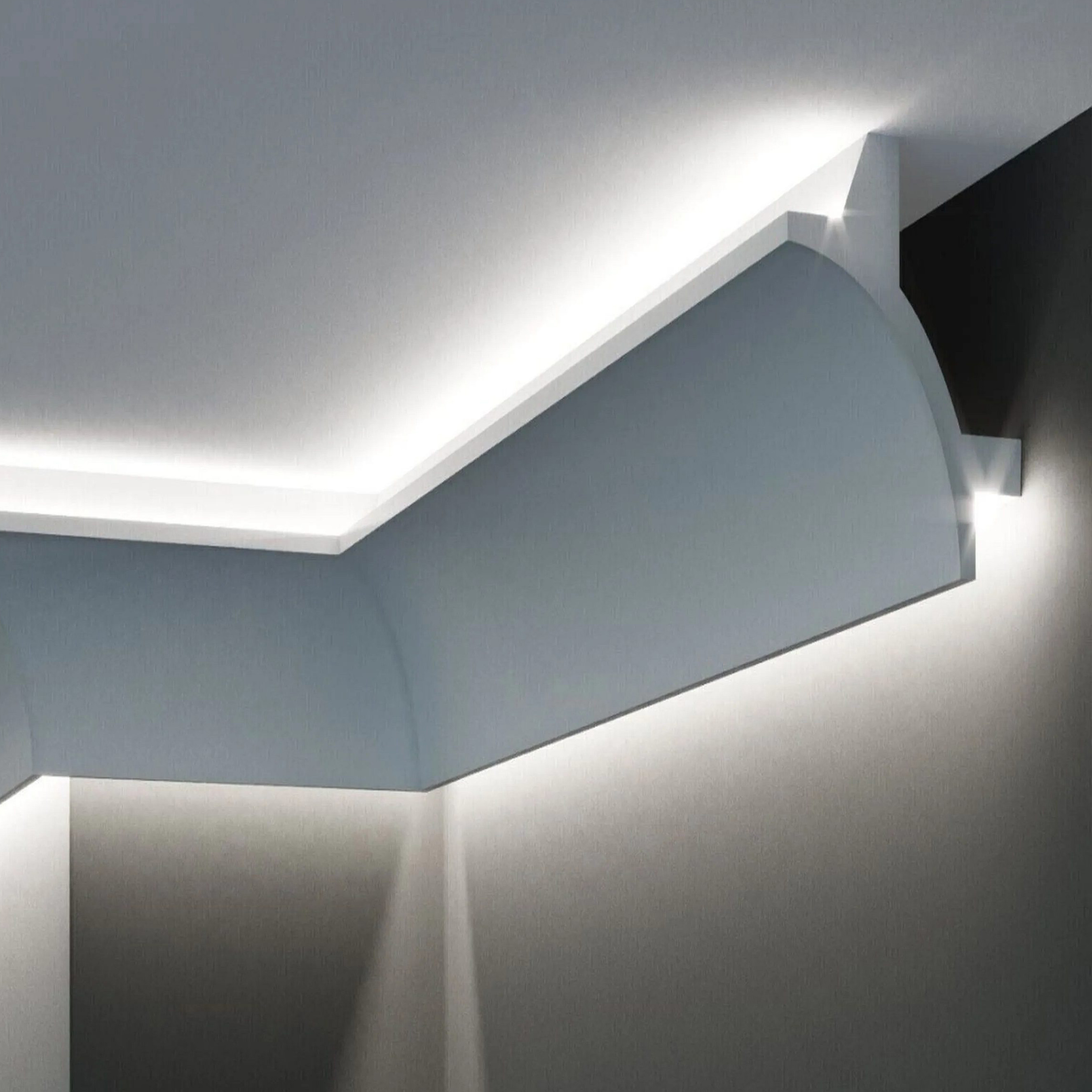 Elite Decor Lichtleiste KF703 Polyurethan 90 x 90 x 2000 mm Weiß Styropor Deckenleiste