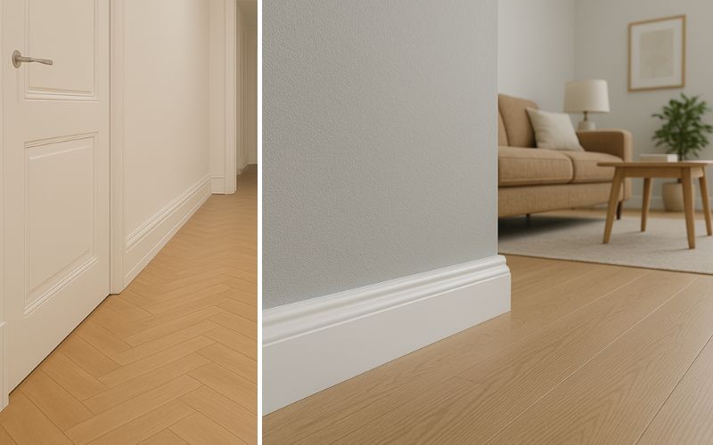  Sockelleisten zum Kleben: Praktisch und zeitsparend. Sockelleisten zum Kleben lassen sich ganz ohne Bohren oder Schrauben befestigen. Sie sorgen für einen sauberen Wandabschluss, verdecken Dehnungsfugen und bringen ein gepflegtes Finish in jeden Raum.