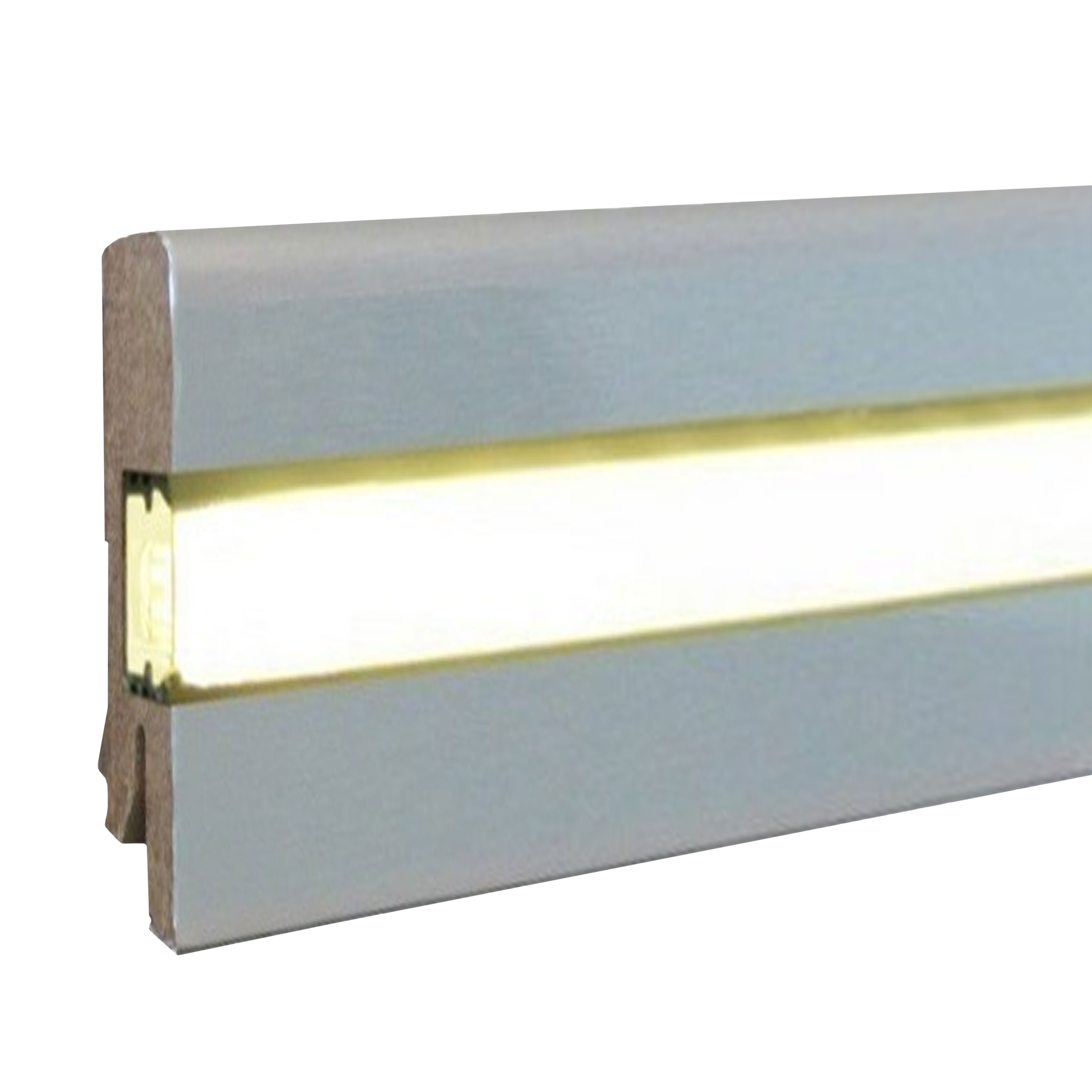 Licht Sockelleiste "Chemnitz" MDF 16 x 58 x 2500 mm Aluminiumfarbend Fußleiste by PROVISTON