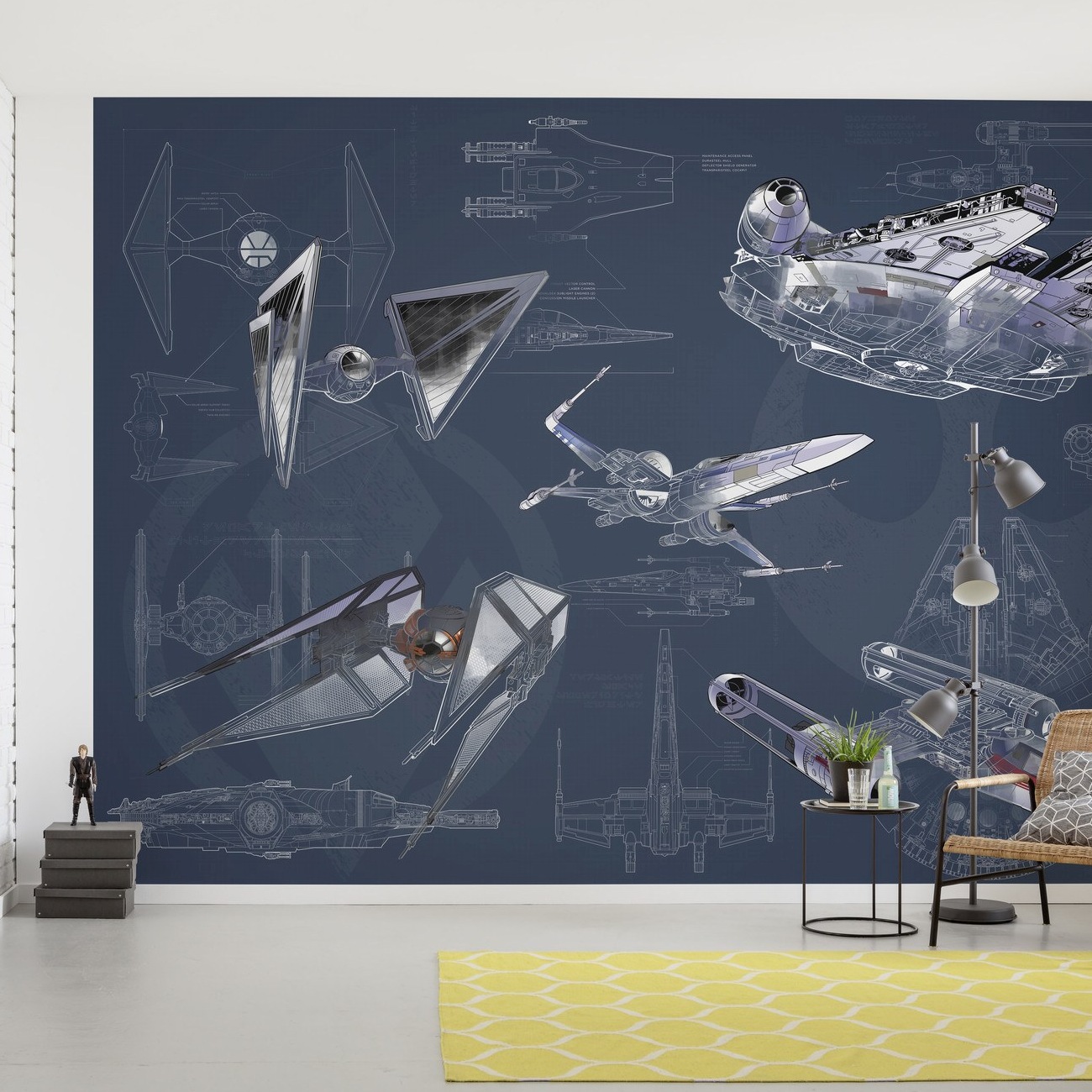 Komar Fototapete Star Wars Bauplan Dark 280 x 400 cm Vlies Raumschiff Kampfflugzeug Technik