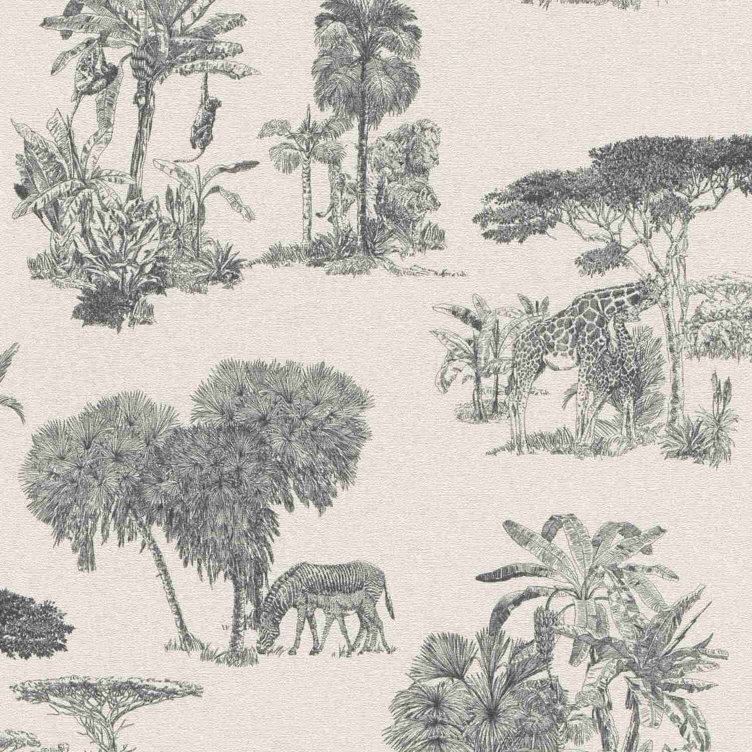 Rasch | Lirico | 555028 | Vliestapete | Botanisch | 0.53 x 10.05 m | Schwarz | Weiß