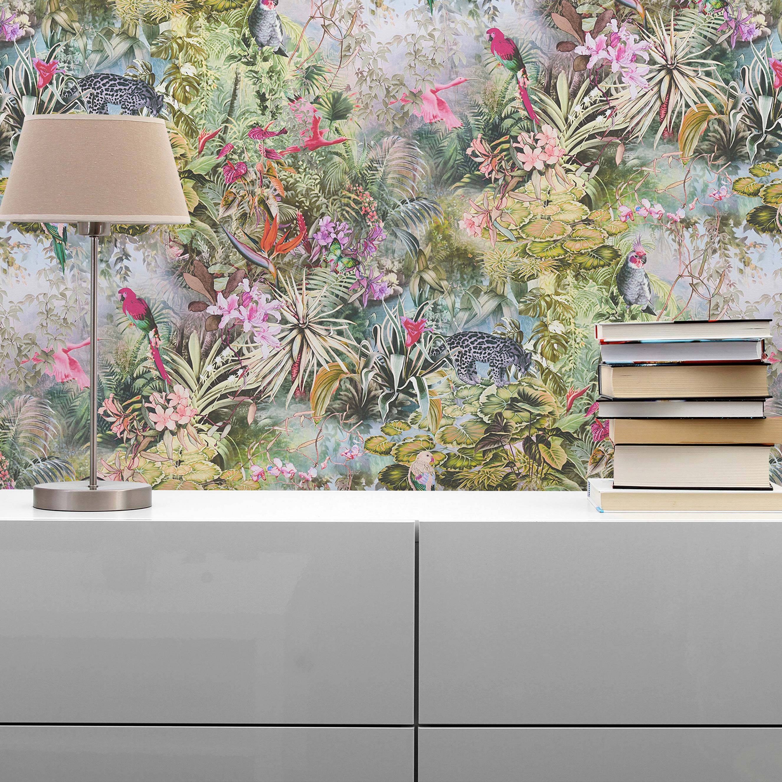 Tapete Dschungel Camilla M1-No.795 | Vliestapete | Grün | Rosa | Blumenoptik | Natur