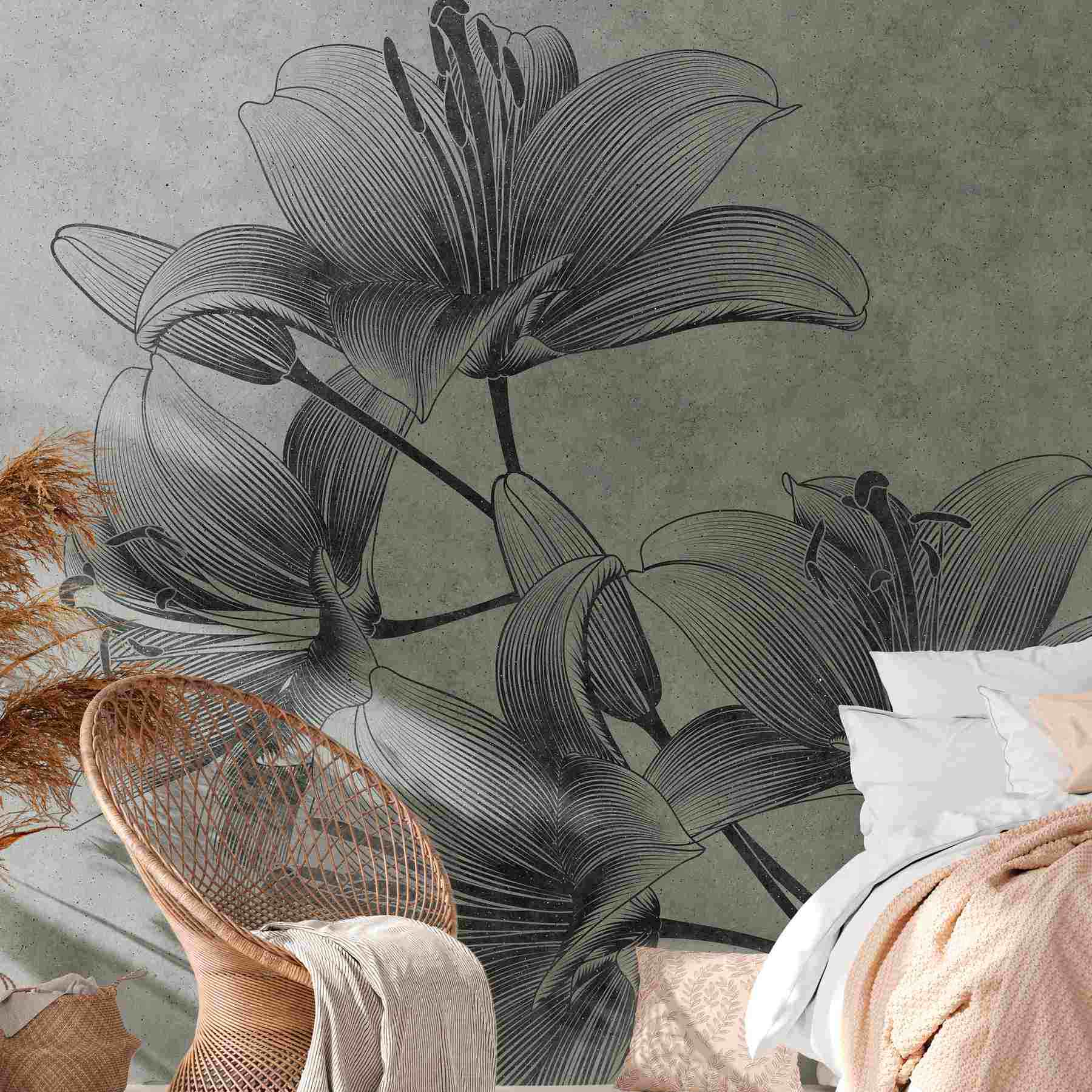 382781_HauptNah A.S. Creation Fototapete The Wall 382781 Ein Motiv pro Rolle Blumenoptik Grau