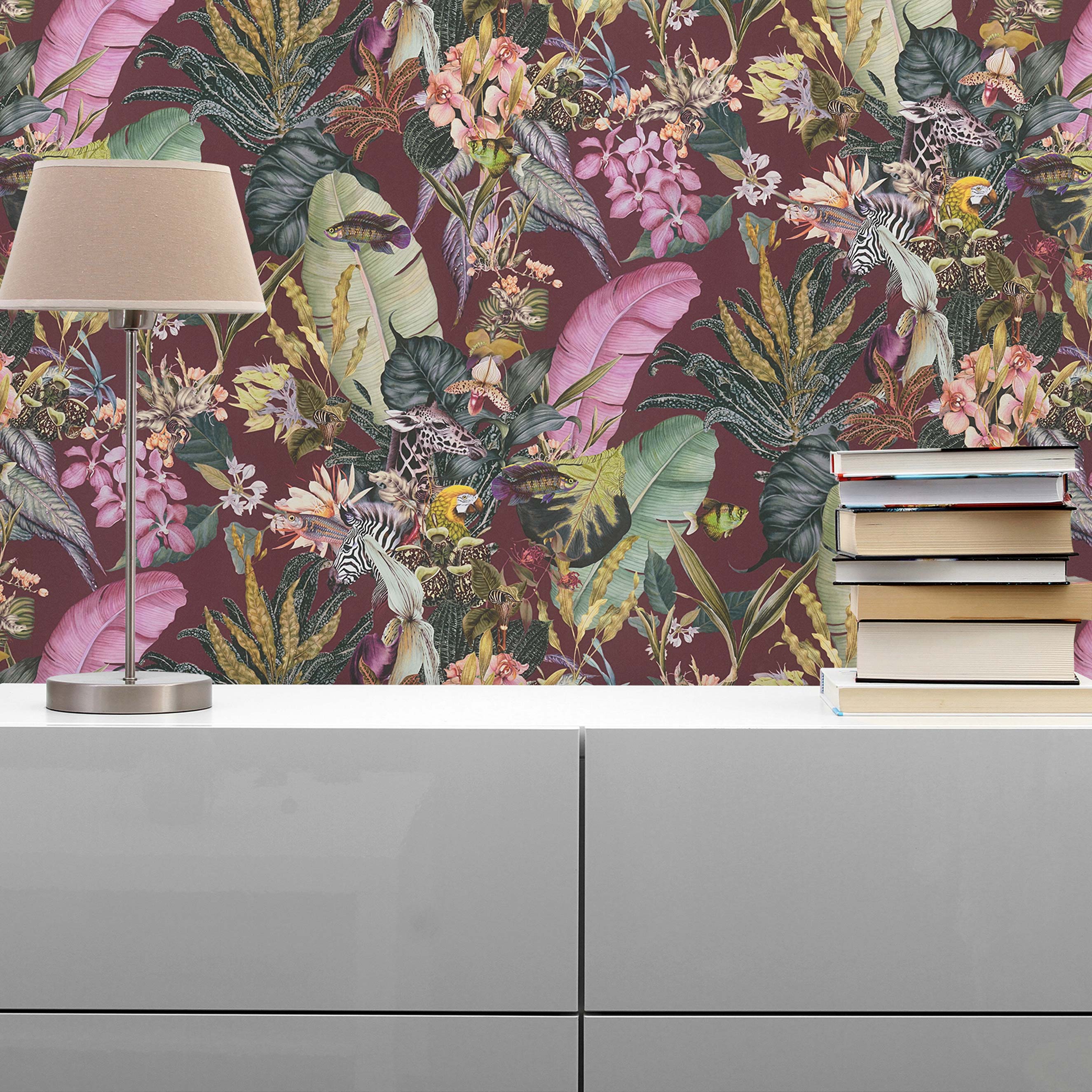 Tapete Blumen Florentin M1-No.1703 | Vliestapete | Rot | Rosa | Floral | Natur