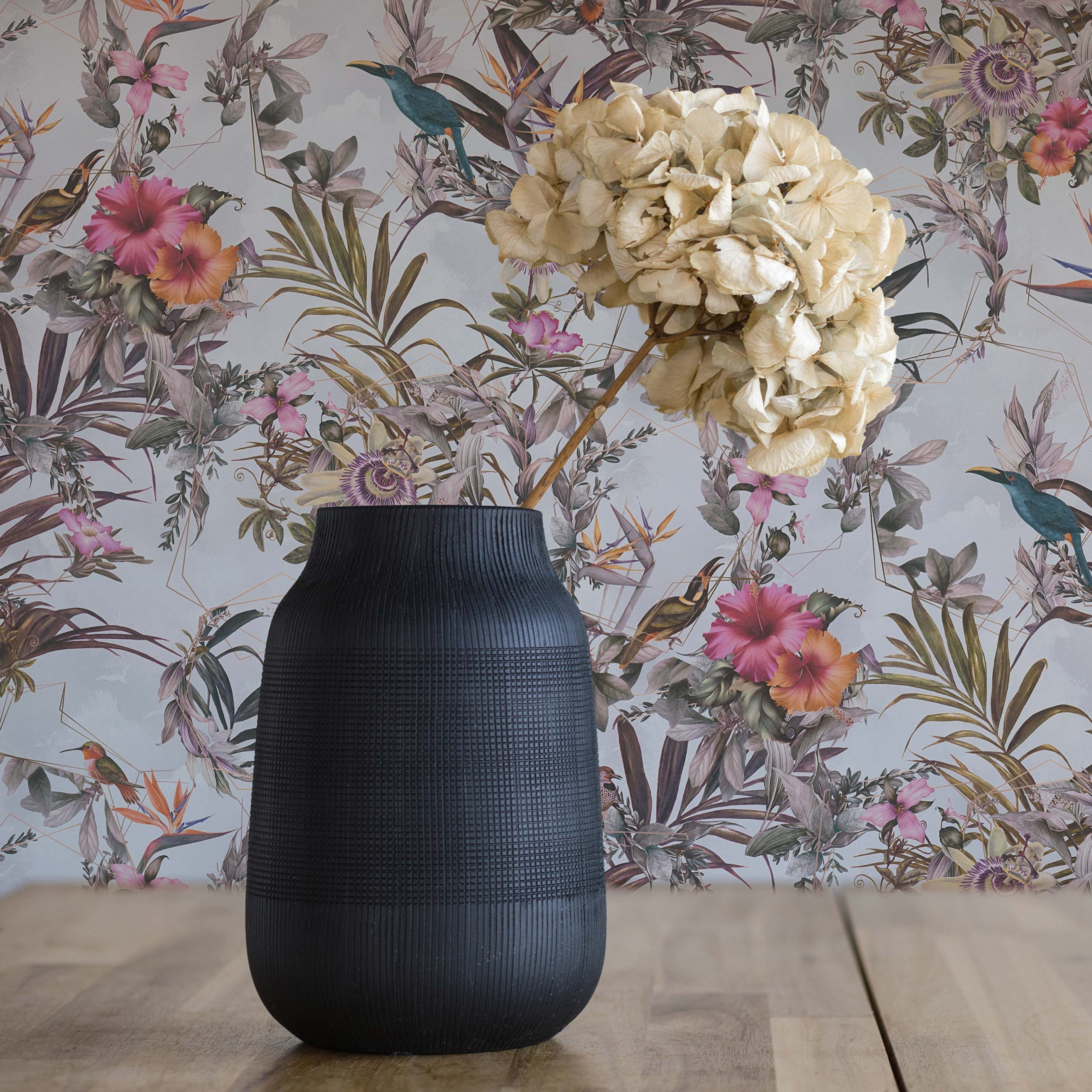 Tapete Tiere Maria M1-No.793 | Vliestapete | Weiß | Grün | Blumenoptik | Dschungel