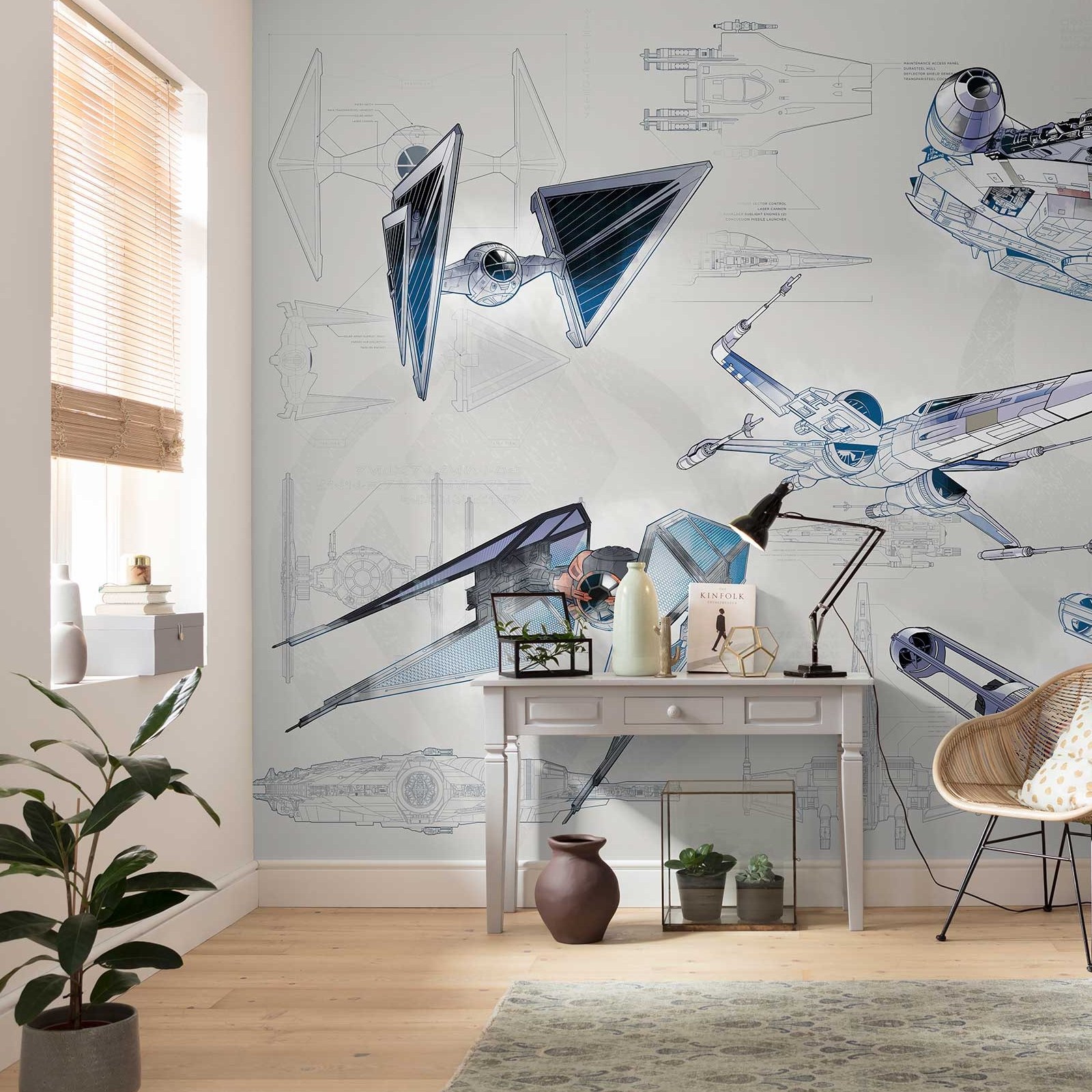 Komar Fototapete Star Wars Starfighter Blaupause 280 x 400 cm Digitaldrucktapete Vlies Raumschiff