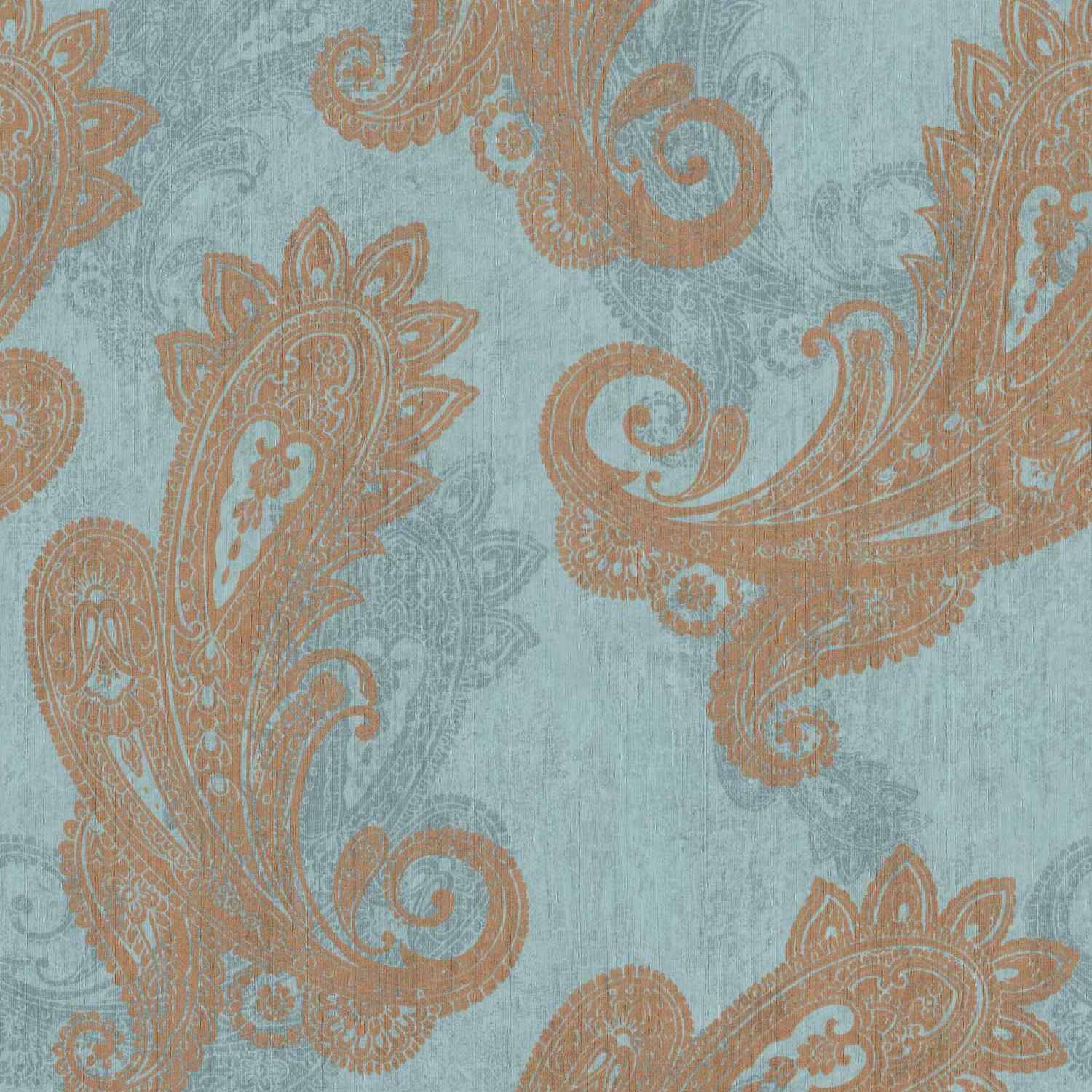 Rasch | Indian Style | 746440 | Vliestapete | Barock | 0.53 x 10.05 m | Braun | Blau