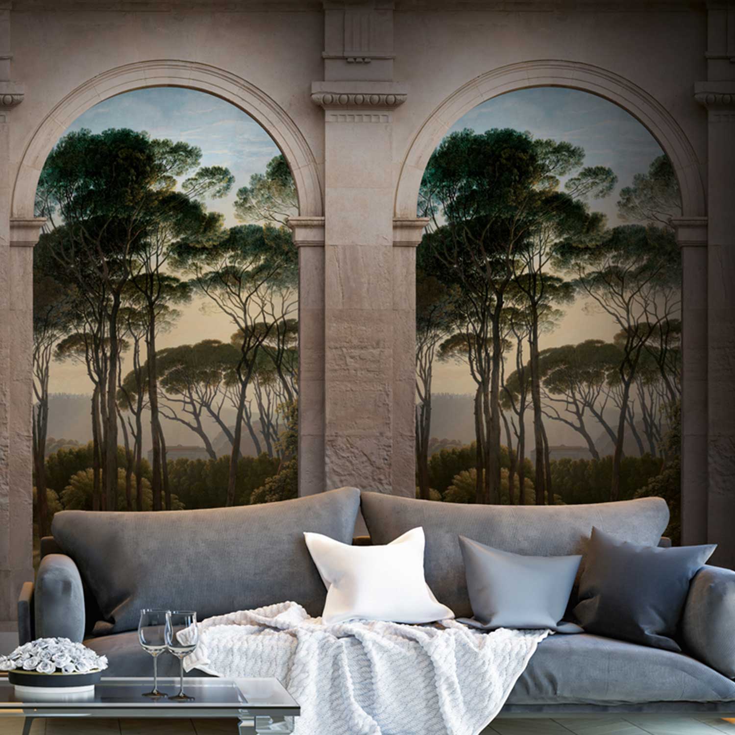 Tadessi Fototapete Landschaft M1-No.10280 Digitaldruck Tapete Grau Grün - Wald Stein Vintage