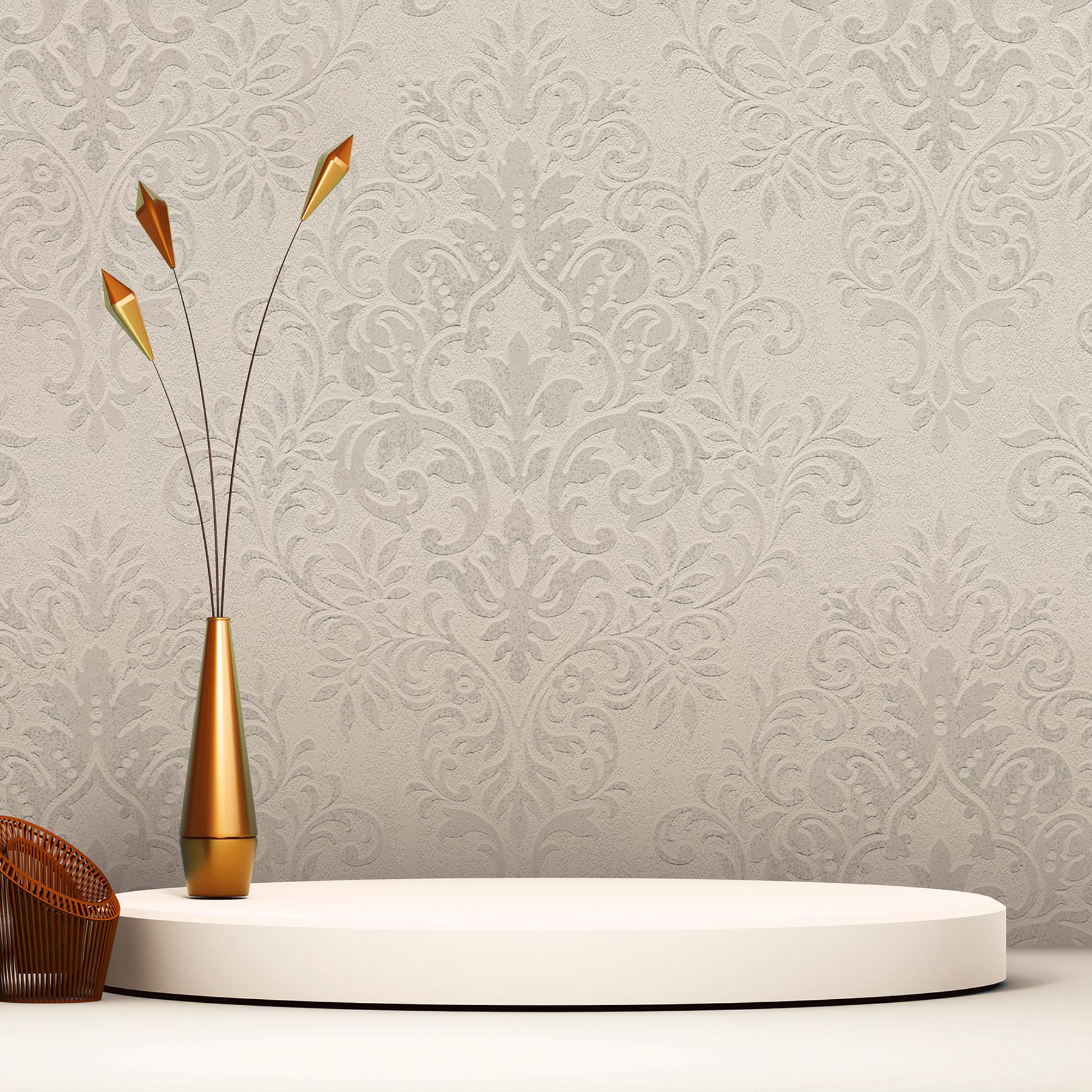Tapete Barock Samuel M1-No.2448 | Vliestapete | Grau | Weiß | Ornament | Klassik | Barocktapete