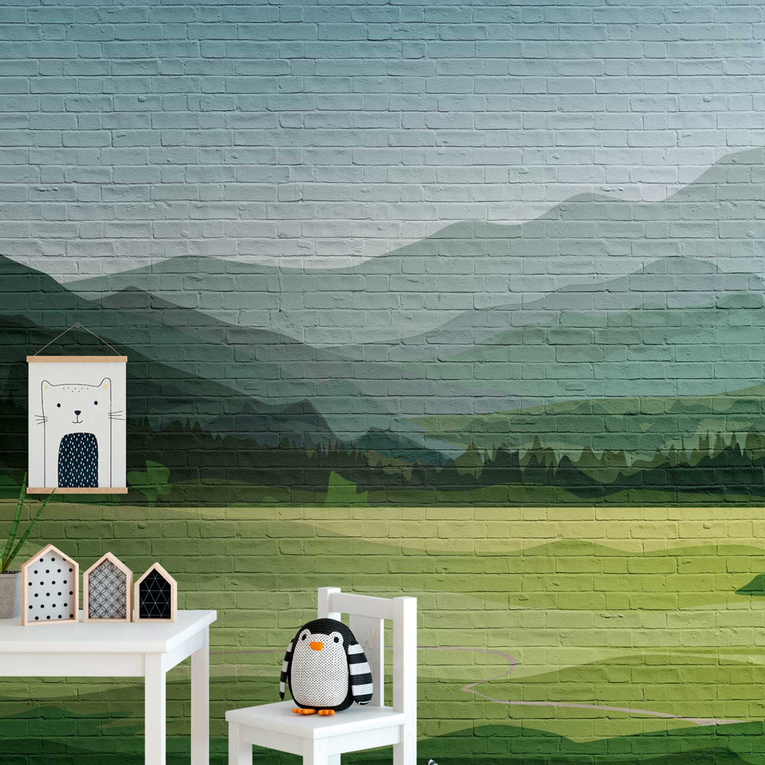 Tadessi Fototapete Berge M1-No.10317 Digitaldruck Tapete Grün Blau - Landschaft Steinoptik Urban