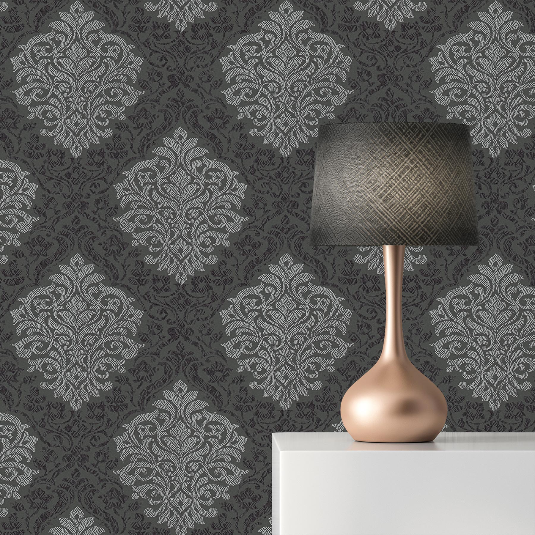 Tapete Barock Jacopo M1-No.2308 Vliestapete Silber Schwarz Ornament Klassik Barocktapete