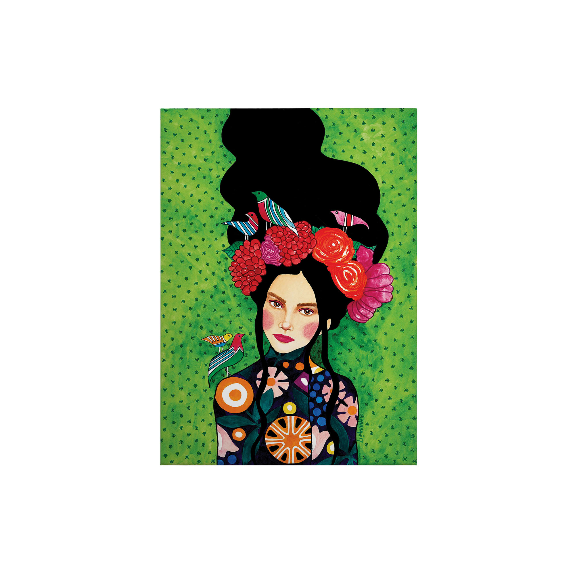 Tadessi Leinwandbild Frau - 70 x 50 cm - M1-No.50421 - Keilrahmen in Grün Schwarz