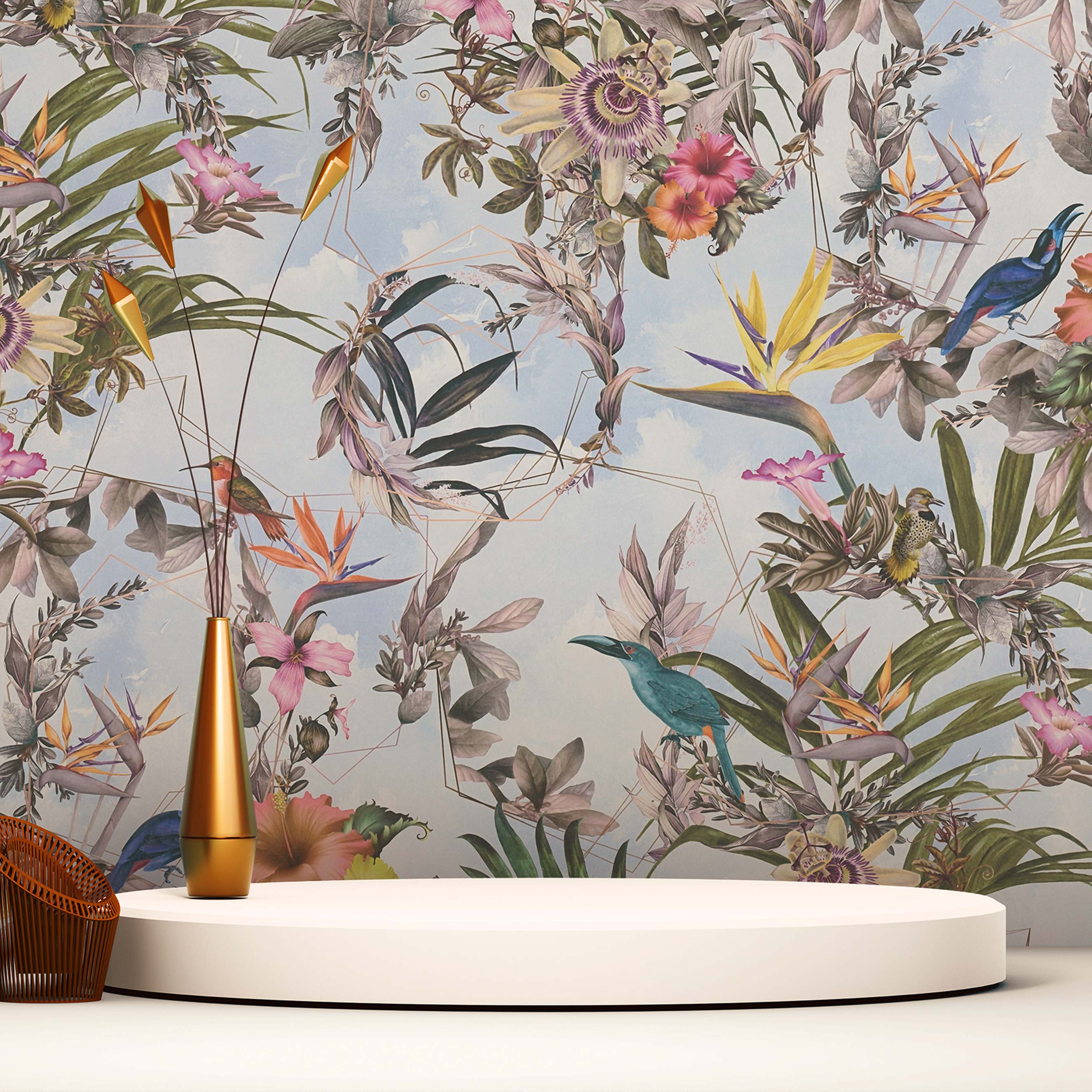 Tapete Tiere Maria M1-No.790 | Vliestapete | Weiß | Grün | Blumenoptik | Dschungel