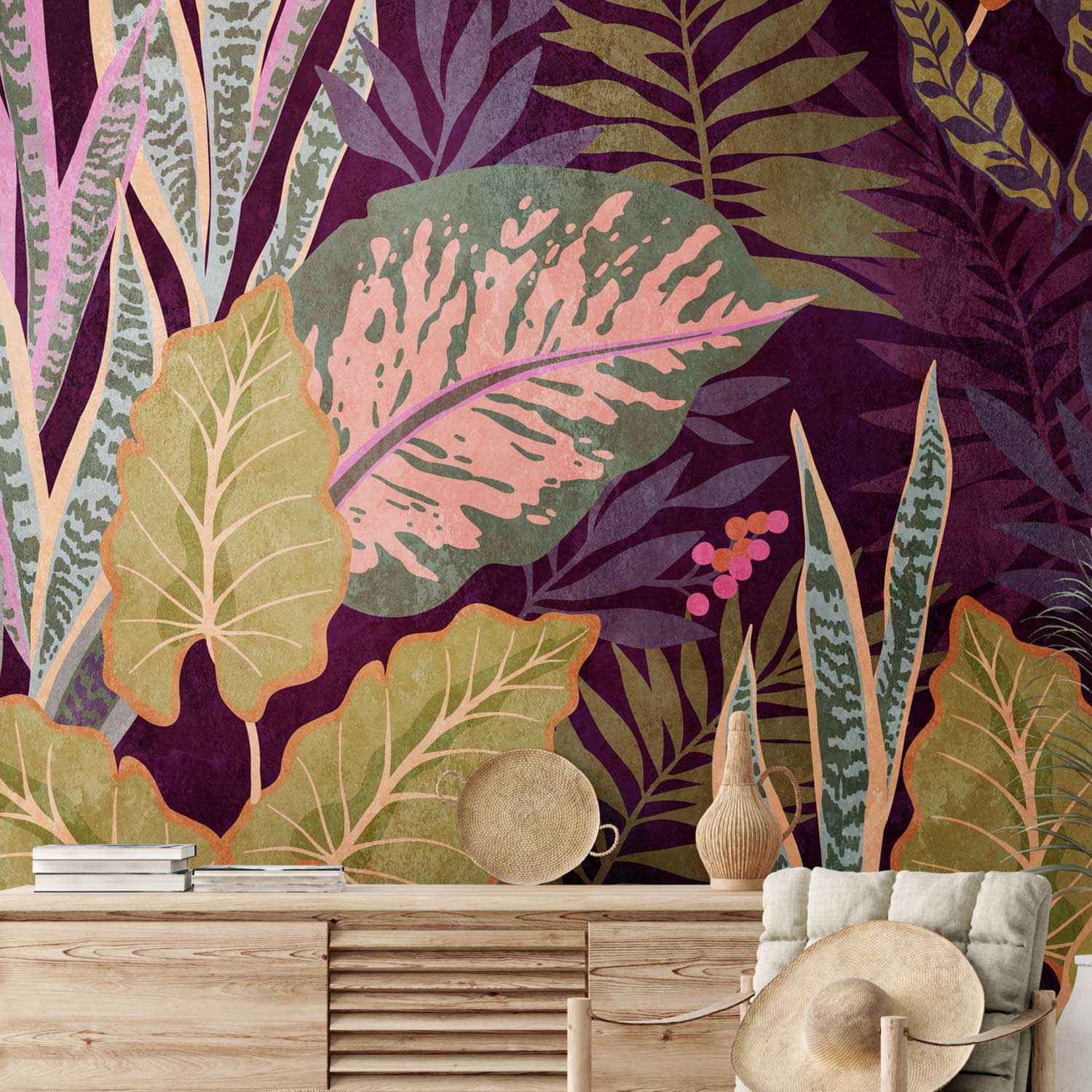 Fototapete Dschungel M1-No.10299 | Digitaldruck | Lila | Grün | Floral | Botanical