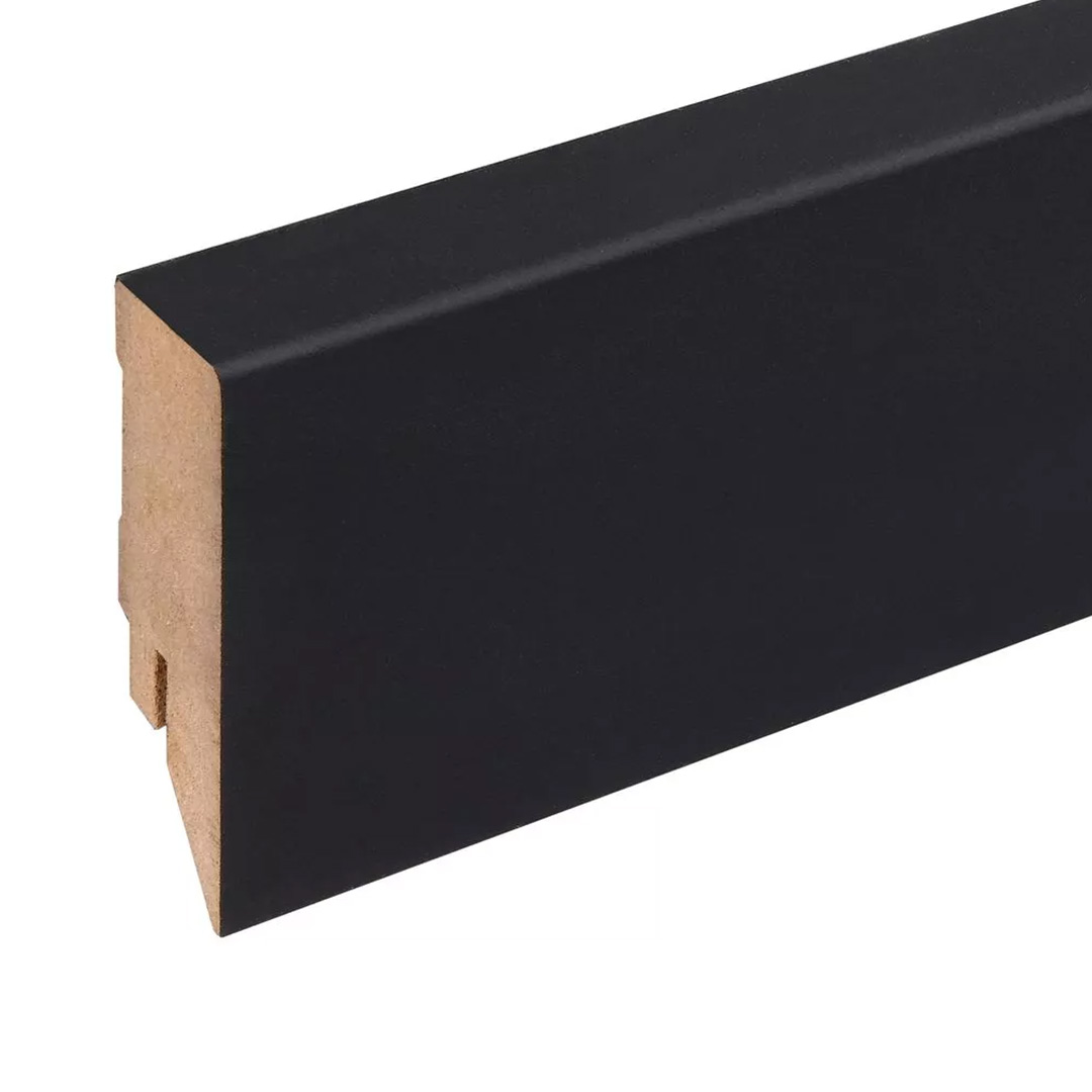 PROVISTON | Fußleiste | MDF Sockelleiste | 16 x 58 x 2500 mm | Schwarz Foliert | Abgerundetes Profil