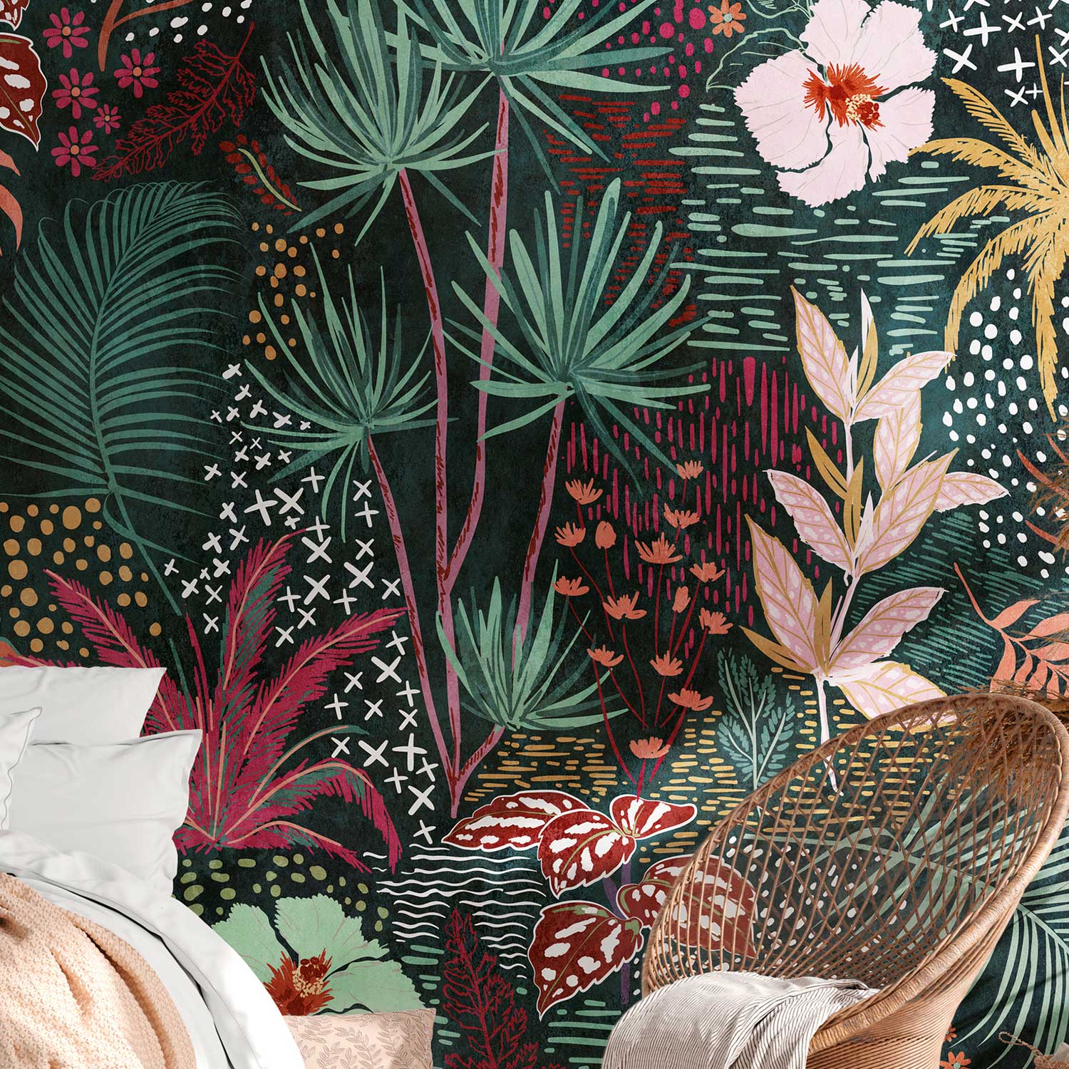 Tadessi Fototapete Dschungel M1-No.10298 Digitaldruck Tapete Grün Rot - Floral Botanical