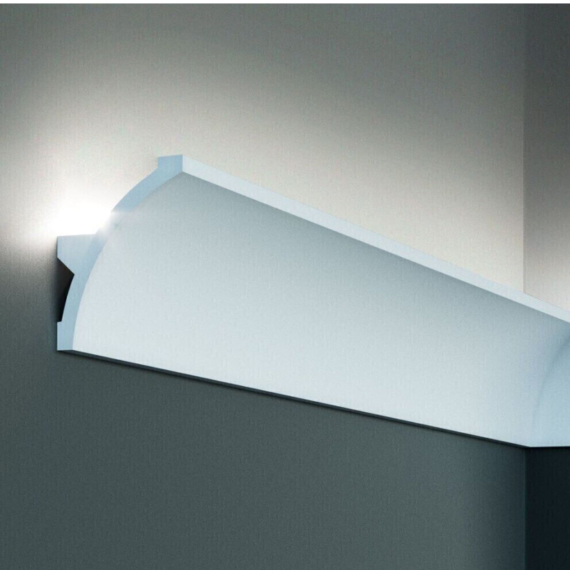 Elite Decor Lichtleiste KF702| Polystyrol 80 x 60 x 2000 mm Weiß Styropor Zierleiste