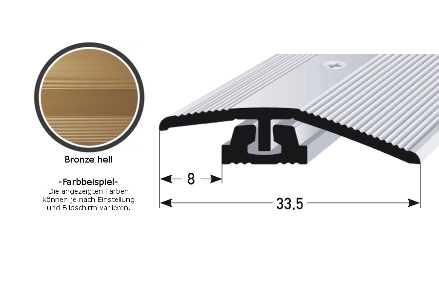Ausgleichsprofil / Anpassungsprofil für Laminat / Parket / Vinyl "Halsey", für Höhe 4 - 7 mm, 33,5 mm breit, 2-teilig, Aluminium eloxiert, gebohrt-bronze hell-27 (Default)