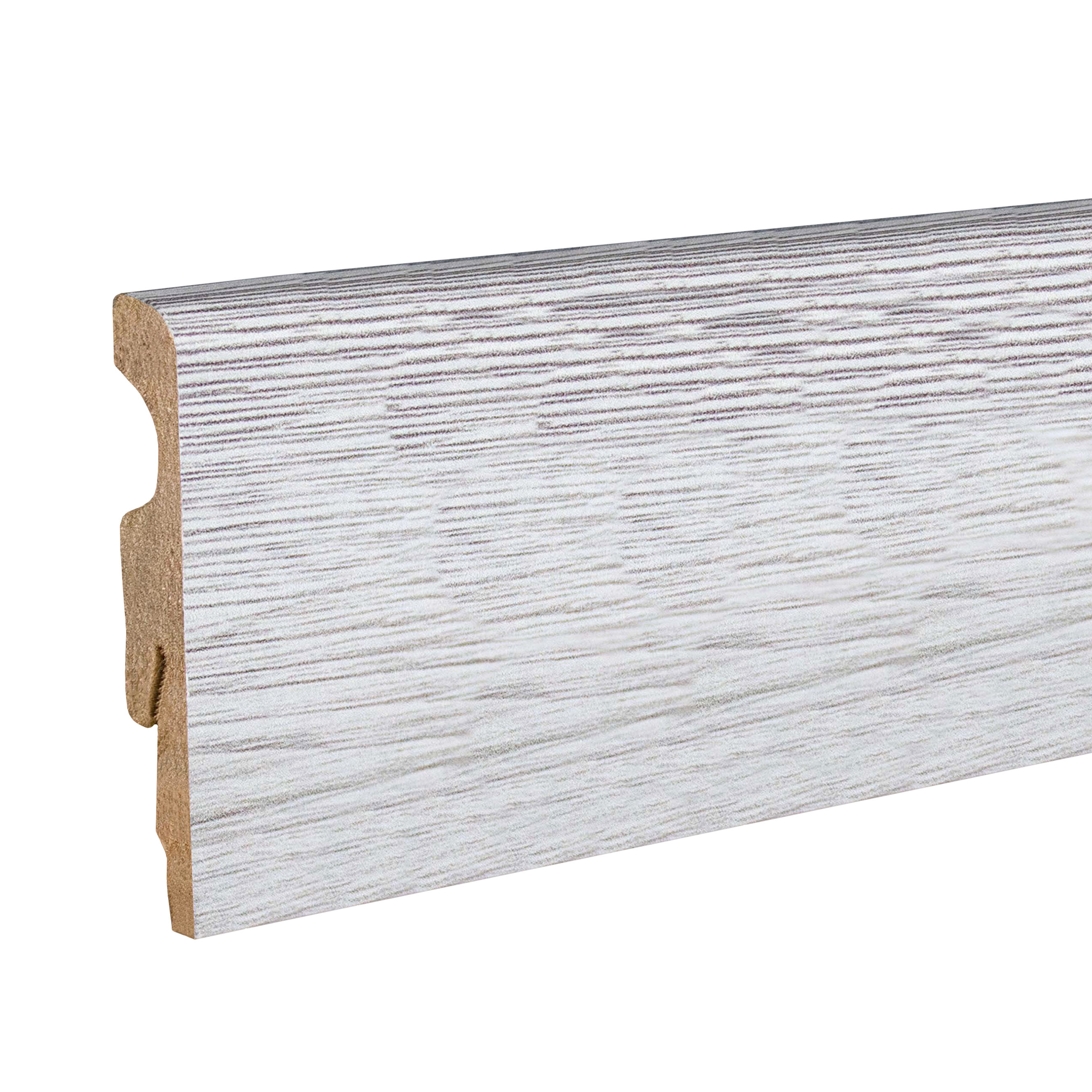 PROVISTON | Weißeiche | 10 x 73 x 2400 mm | Grau foliert | Sockelleiste MDF | Fußleiste abgerundet