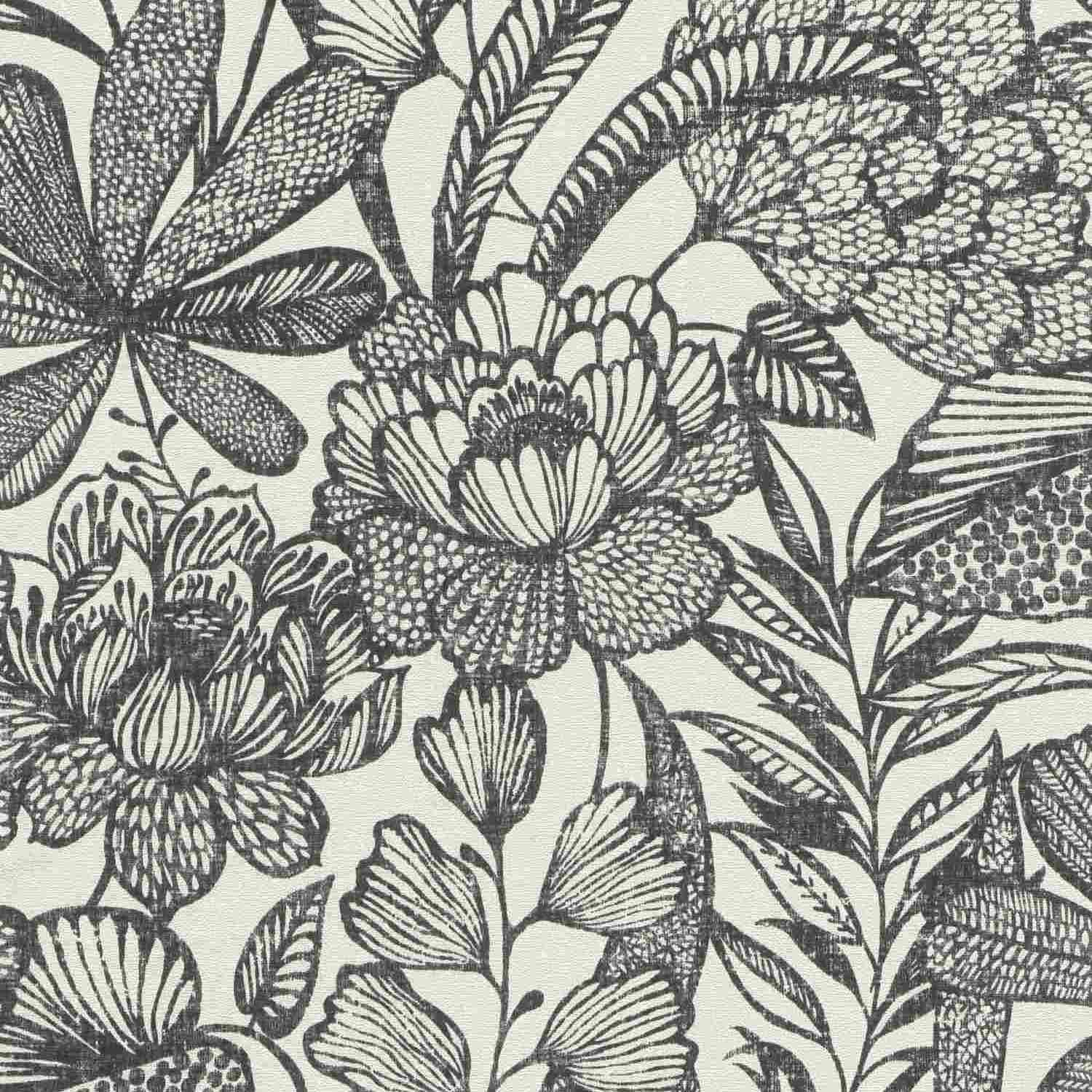 Rasch | Lirico | 555325 | Vliestapete | Botanisch | 0.53 x 10.05 m | Schwarz | Weiß