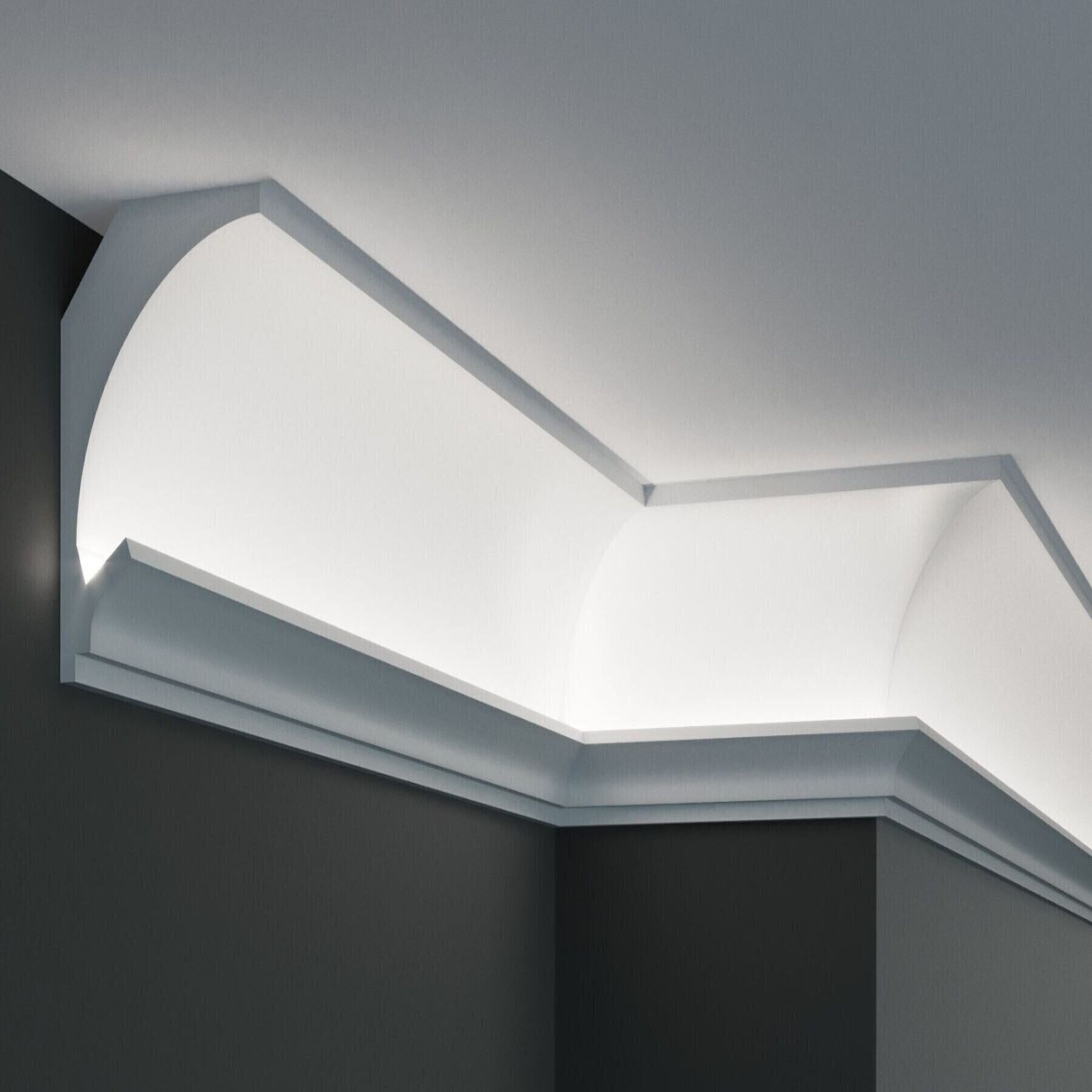 Elite Decor Lichtleiste KD201| Polystyrol 115 x 90 x 1150 mm Weiß Styropor Deckenleiste