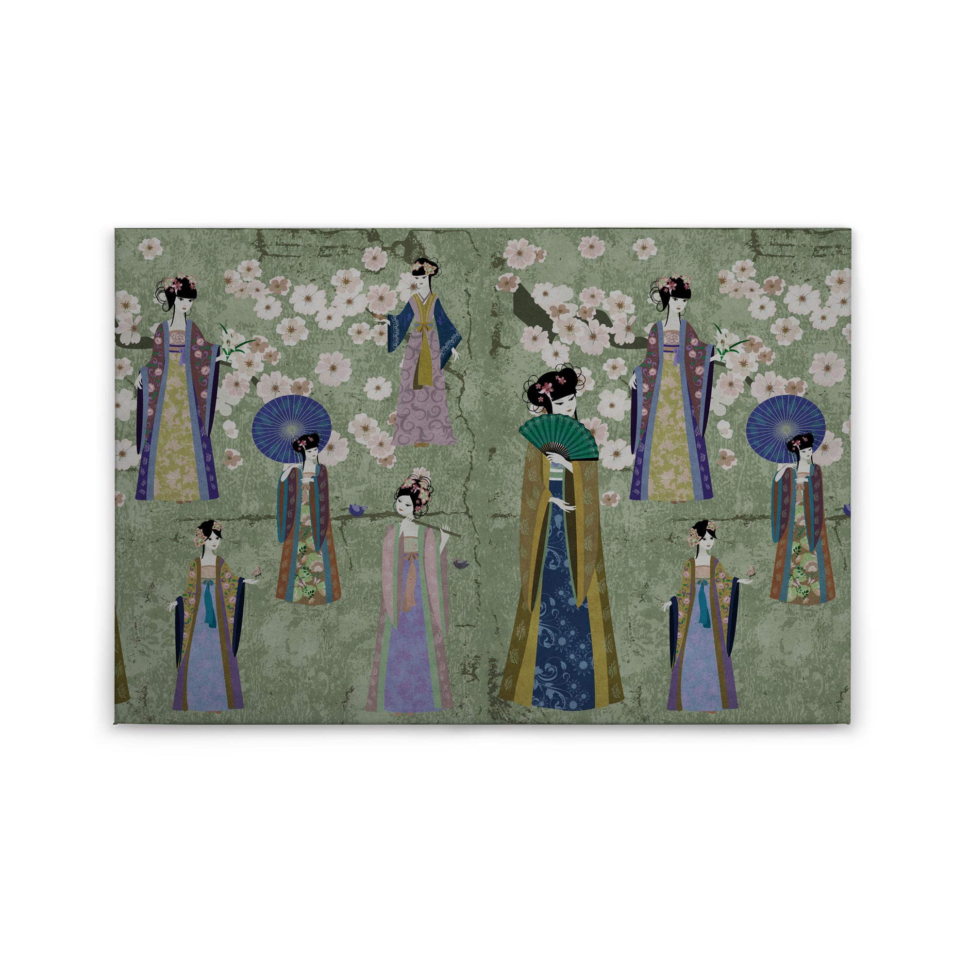 Tadessi Leinwandbild Asiatisch - 60 x 90 cm - M1-No.50148 - Keilrahmen in Grün Blau