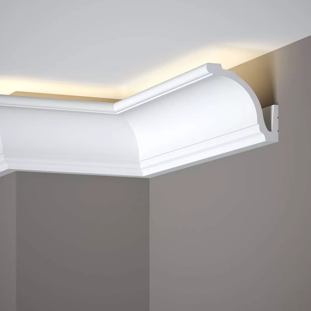 PROVISTON | Vorhangleiste "NE161" | 92 x 83 x 2000 mm | Weiß | Stuckleiste | Deckenleiste | Modern