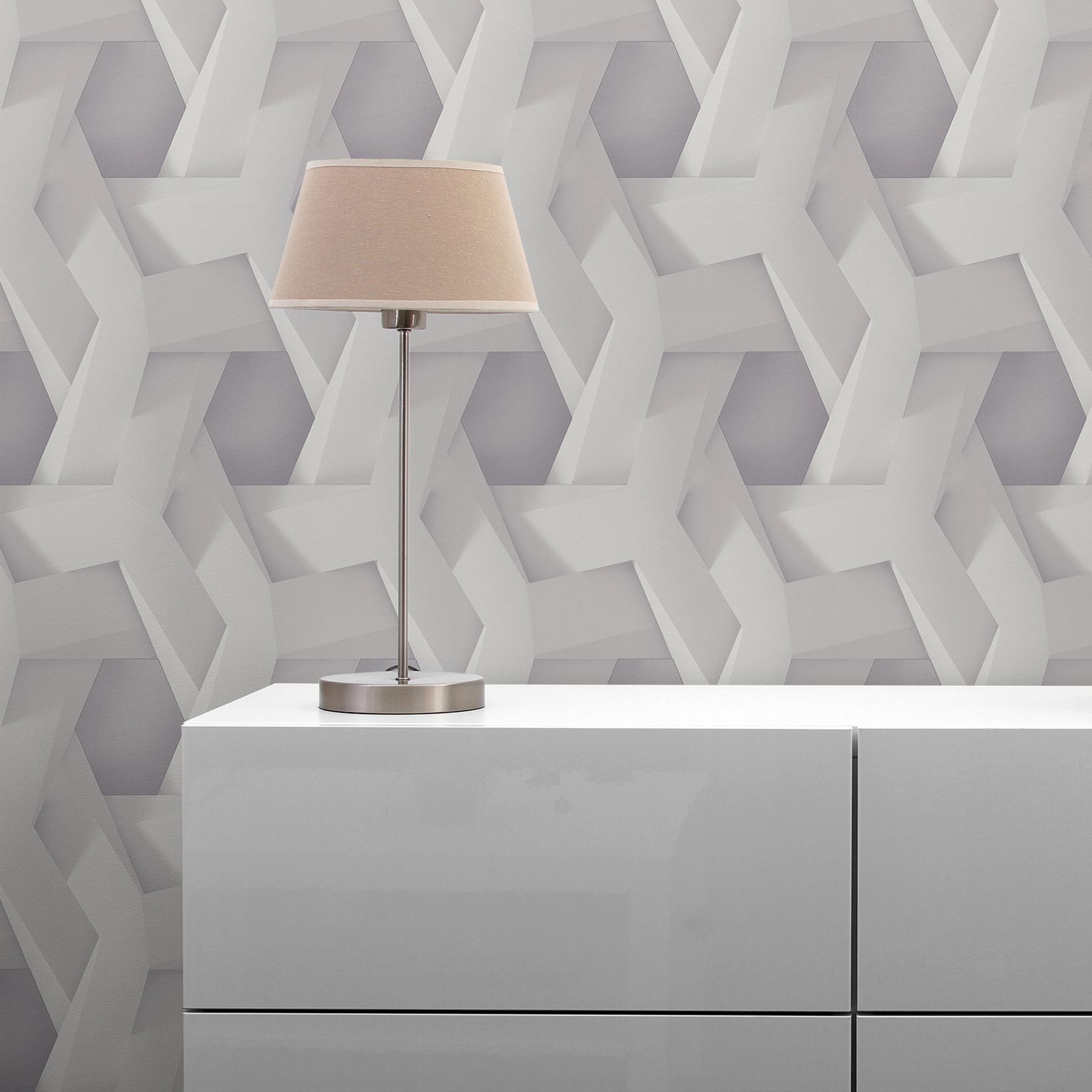 Tapete 3D Optik Leonardo M1-No.3558 Vliestapete Grau Weiß 3D Tapete Modern Geometrisch